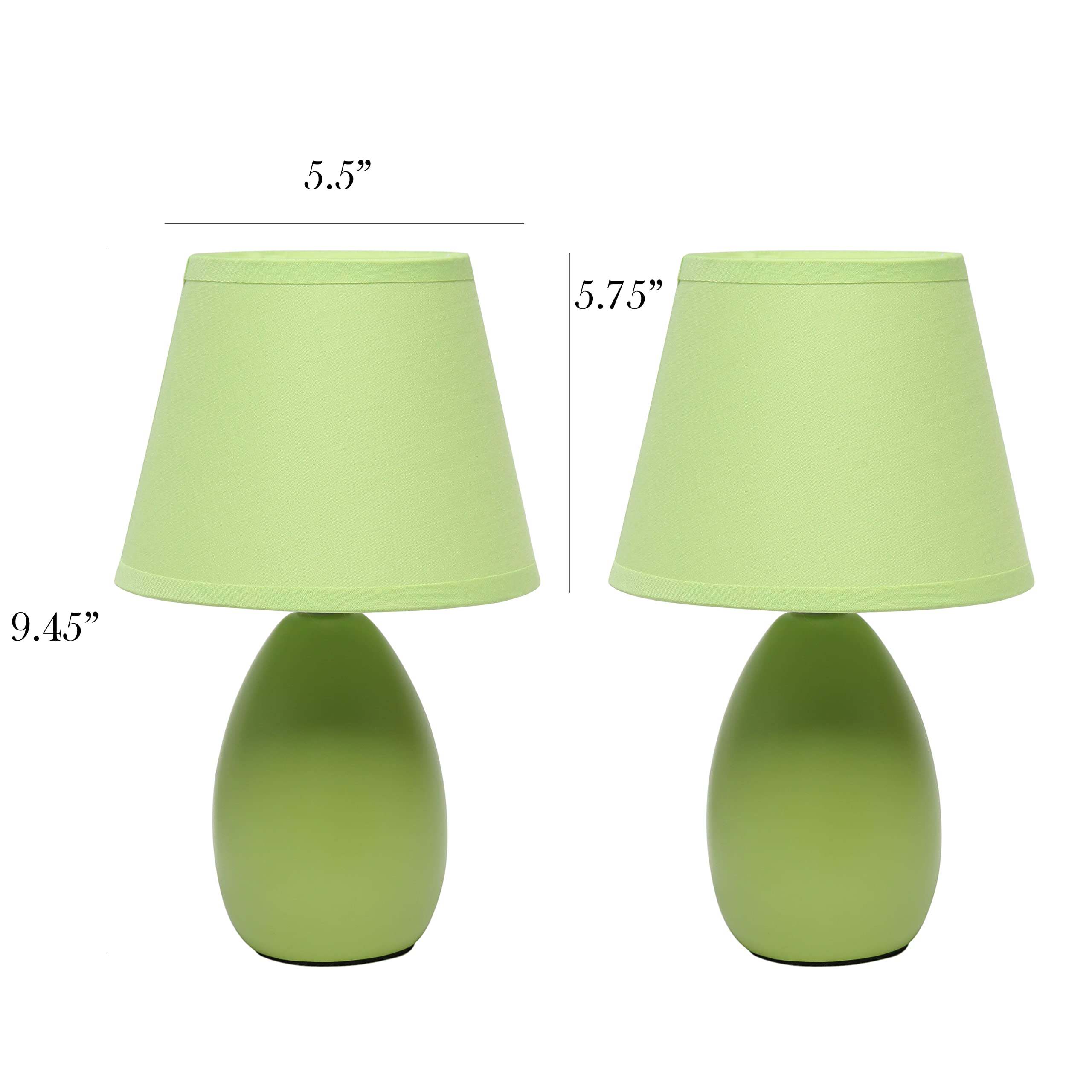 Simple Designs LT2009-GRN-2PK Mini Oval Egg Ceramic Bedside Table Lamp 2 Pack Set  Green