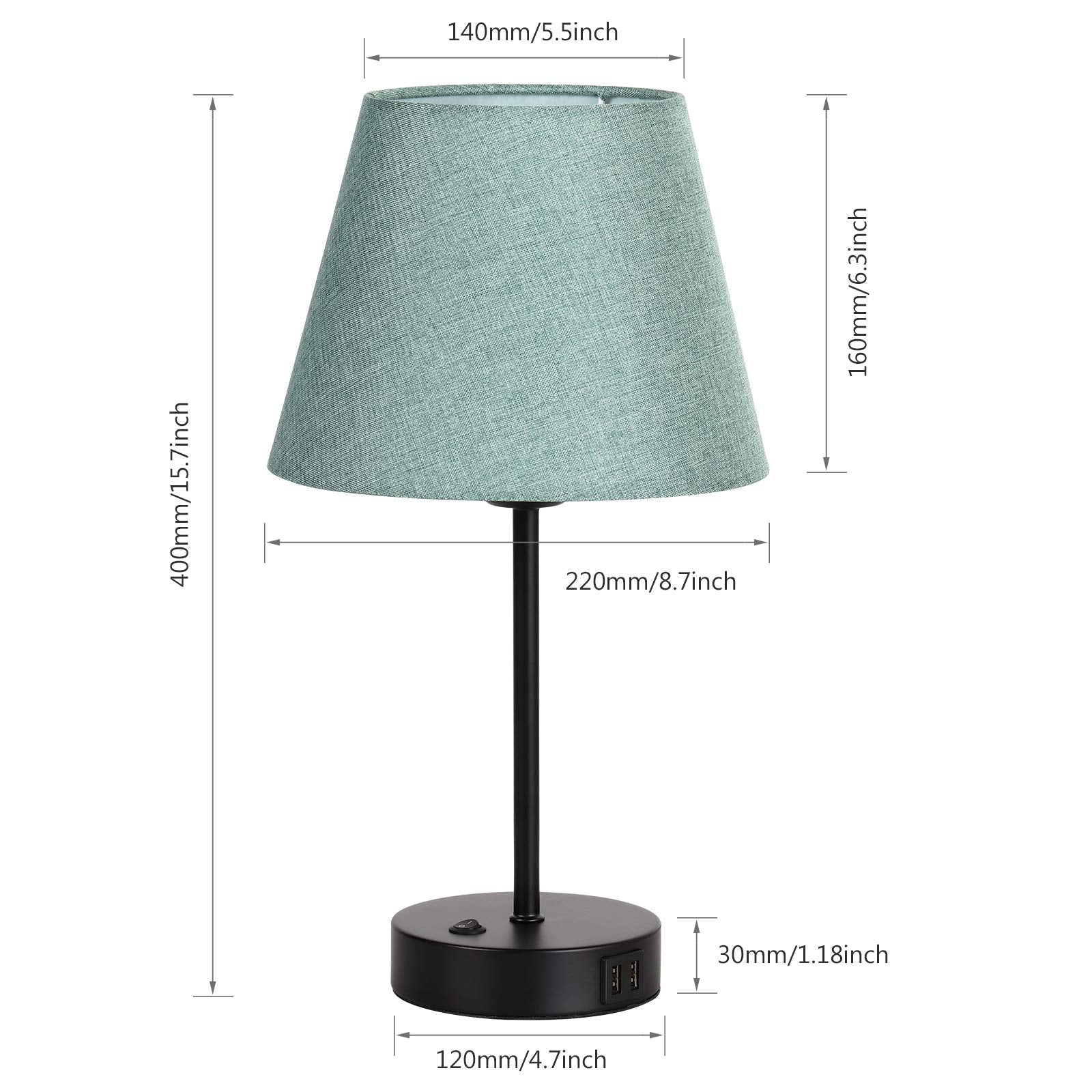 Js Nova Juns Set Of 2 Usb Table Lamps, Bedside Desk Lamps With Dual Usb Charging Ports, Nightstand Lamps With Green Flaxen Fabri