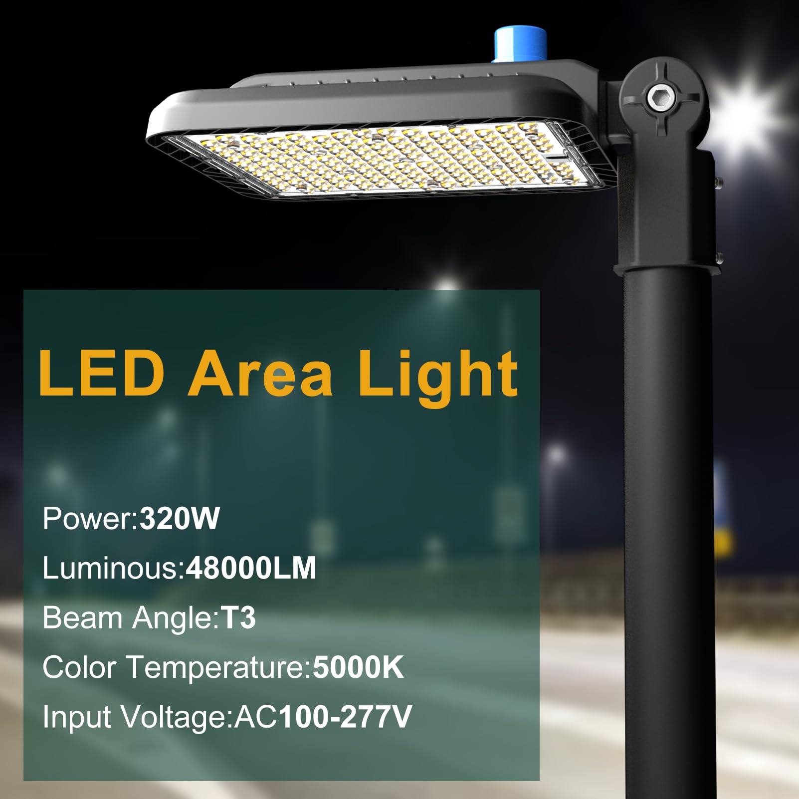 ACOHOOK 320W LED Parking Lot Lights - 48000lm, Slipfitter Mount, Smart Photocell, IP65, 5000K Daylight, 2Pack, ETL