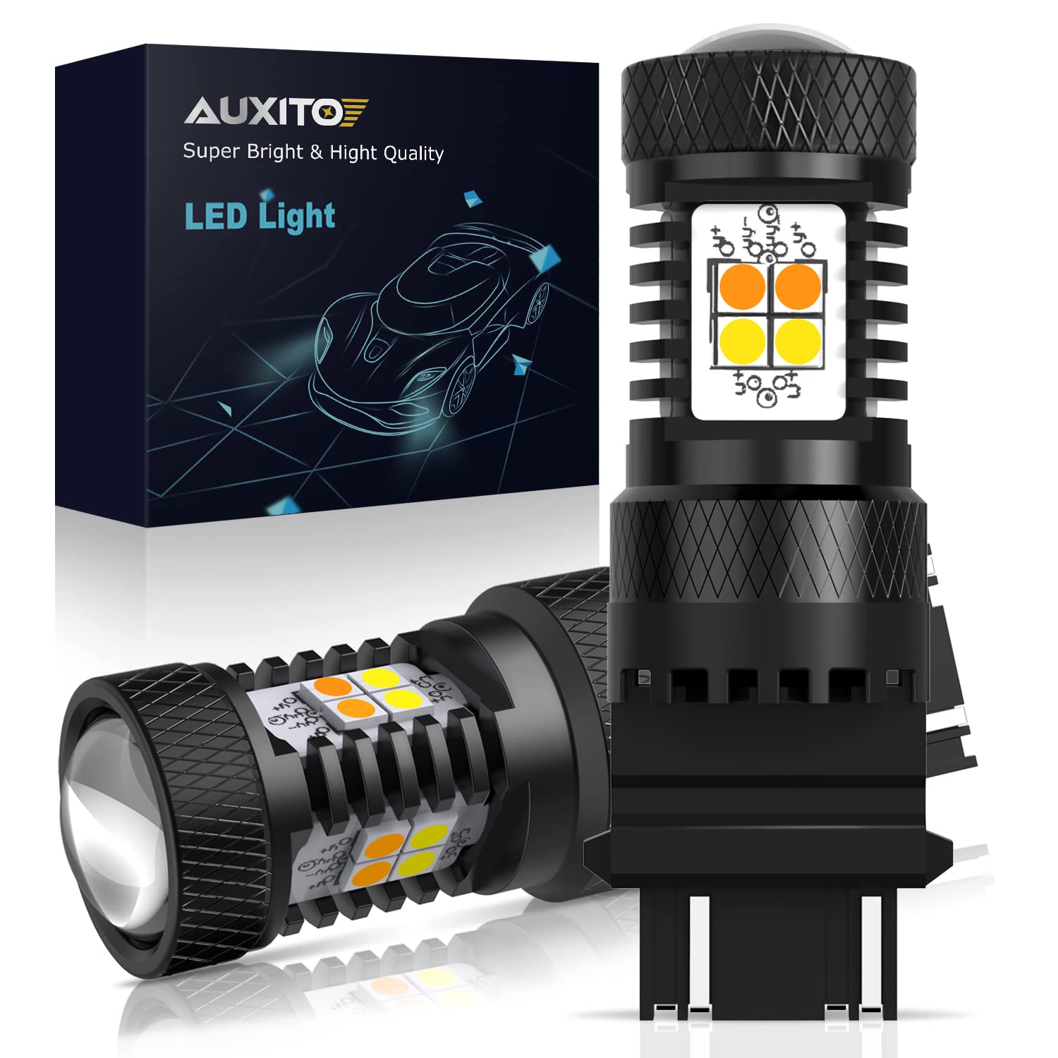 AUXITO White and Amber Dual Color Switchback 3157 3155 3457 4157 LED Bulbs with Projector 3030 Chipsets for Car Turn Signal Ligh