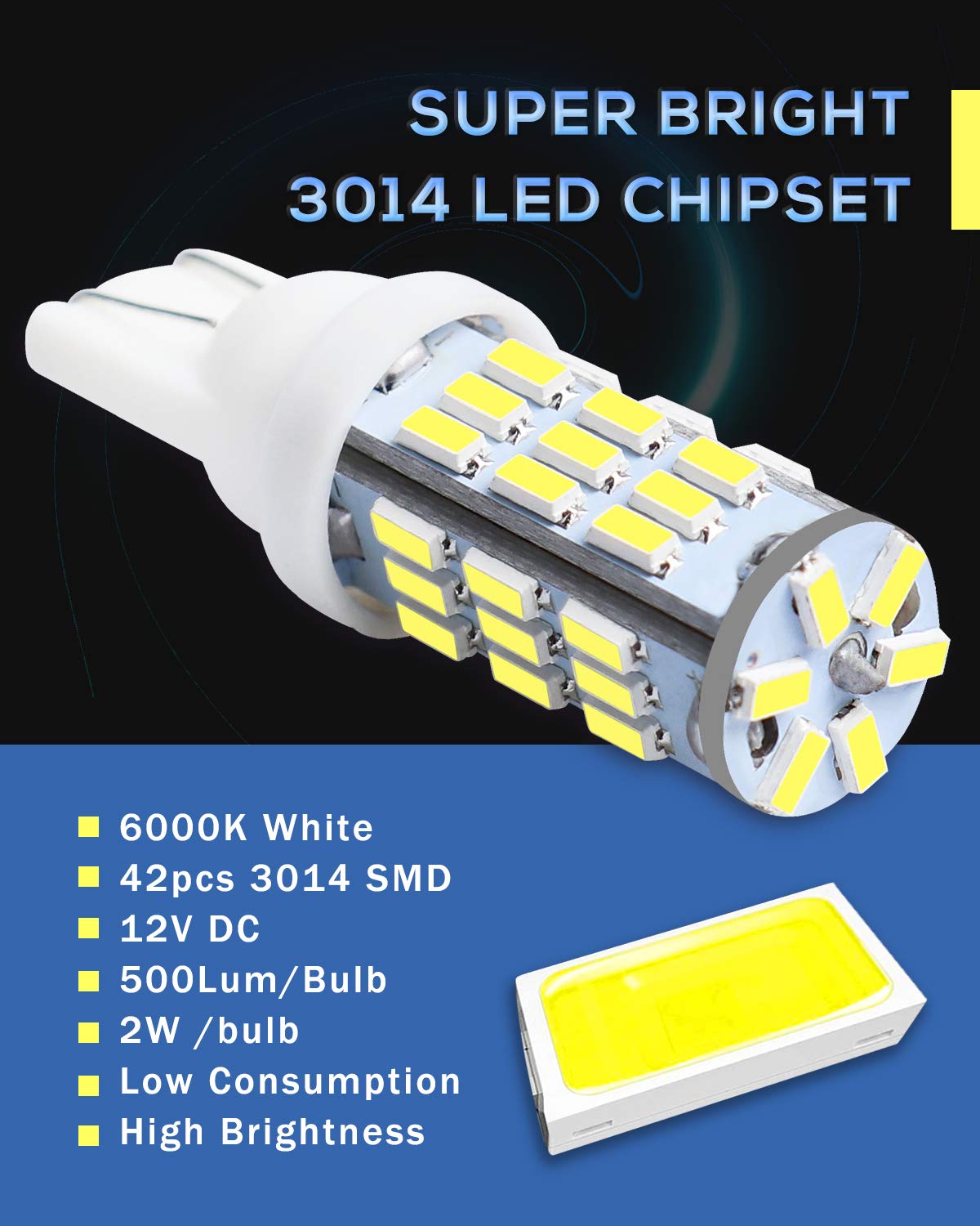 Qoope RV Interior LED Light Bulbs, T10 912 194, 20-Pack, White, Model 3014-42SMD, Perfect for Camper and Trailer Lighting
