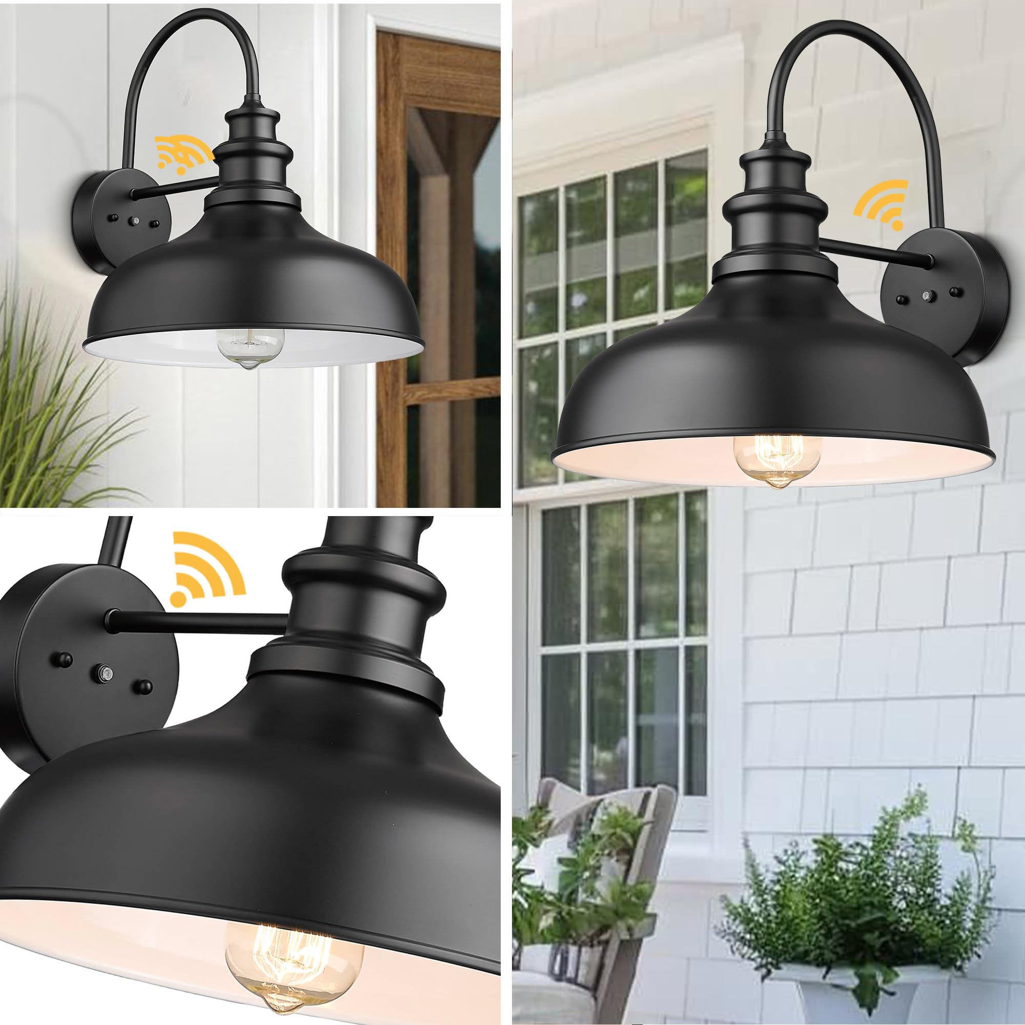 Bestshared Gooseneck Barn Light, Outdoor Wall Sconce, 2 Pack, Black+White, Metal, Model BSDDV260-NE