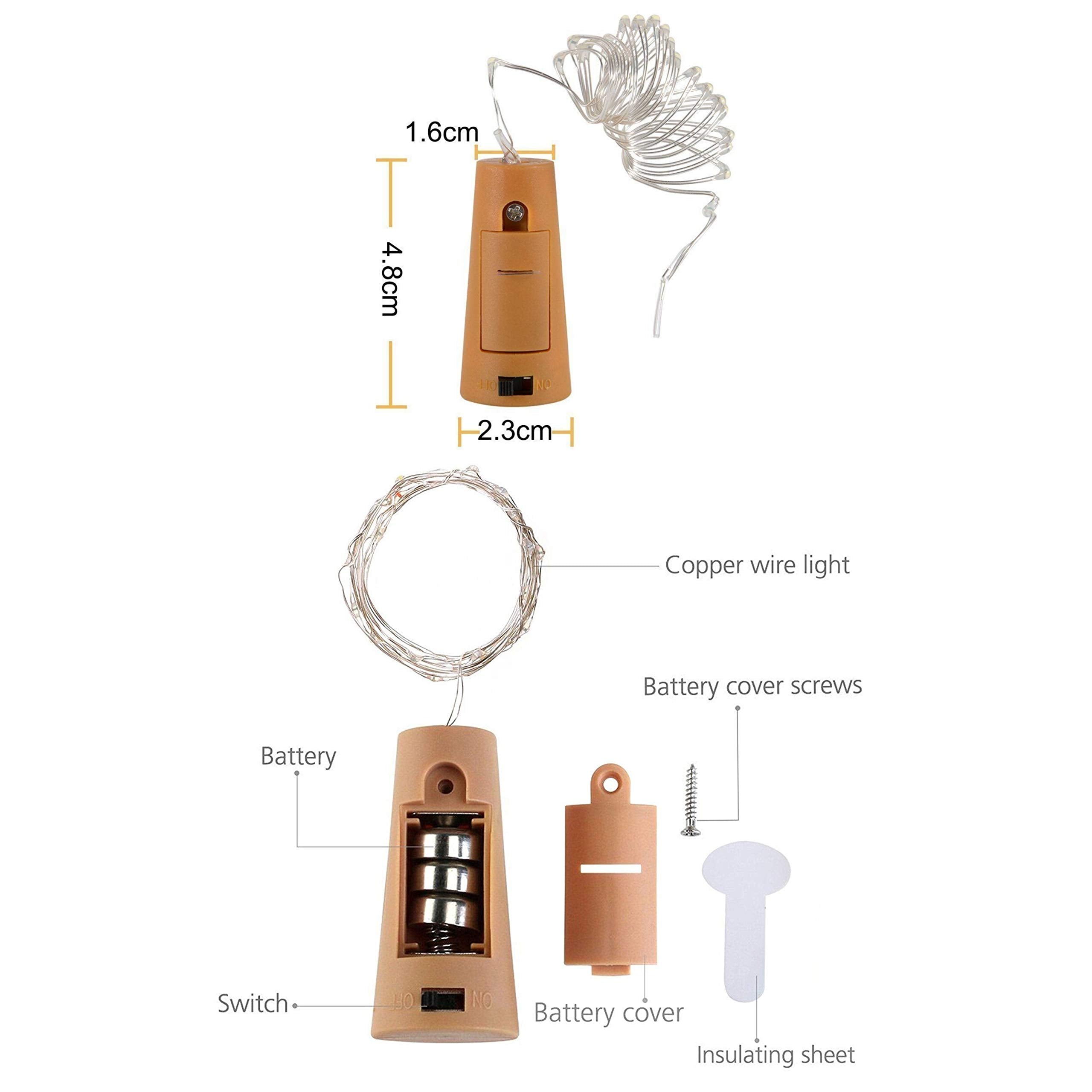 SmilingTown Wine Bottle Cork Lights, 15 Pack, 10 LED, 40 Inches, Battery Operated, Green, Copper Wire Fairy Lights for Decoration