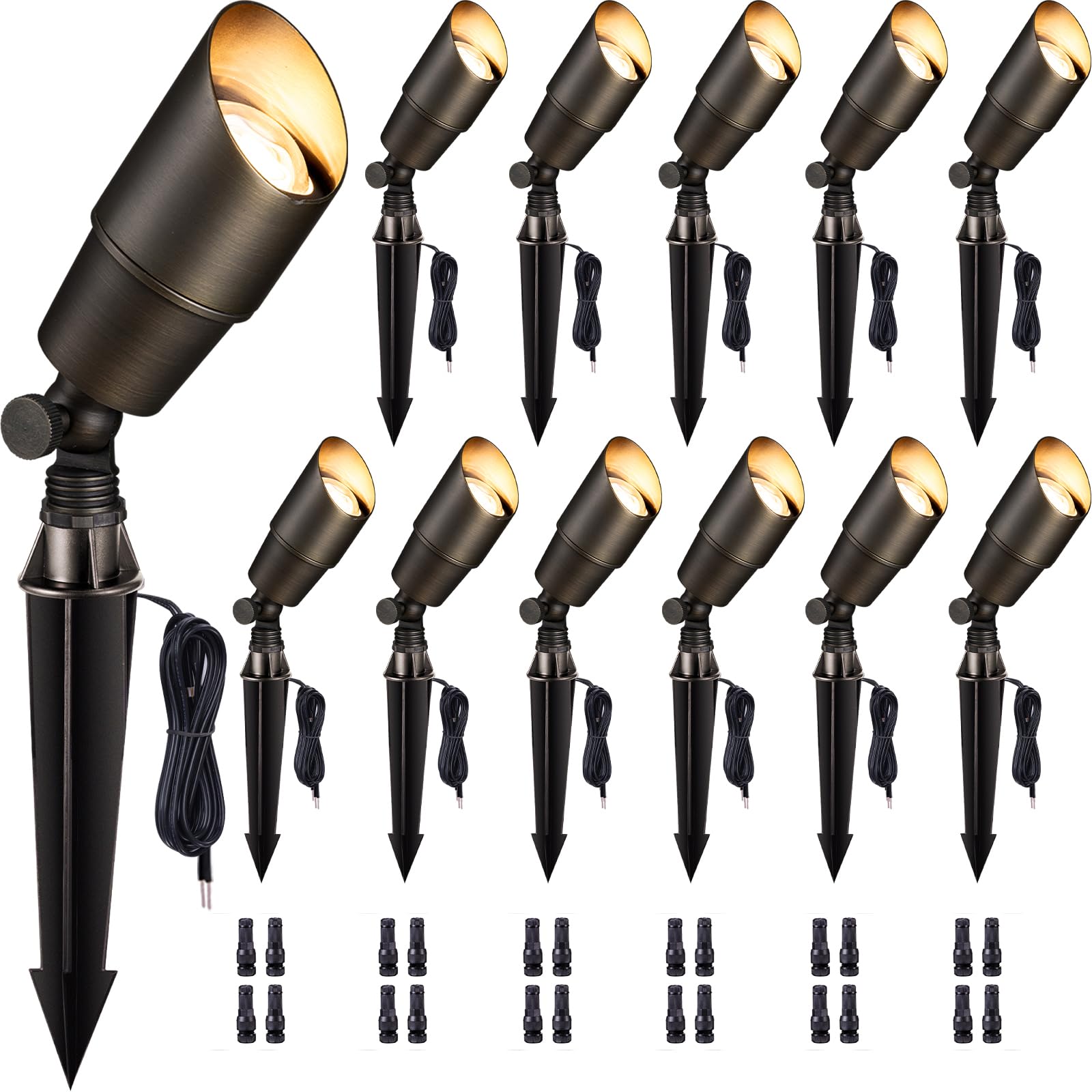 Gardenreet LED Spot Light Outdoor - Die-Cast Brass 12V Uplighting Waterproof, Low Voltage Landscape Lights Metal, Bronze for Fen