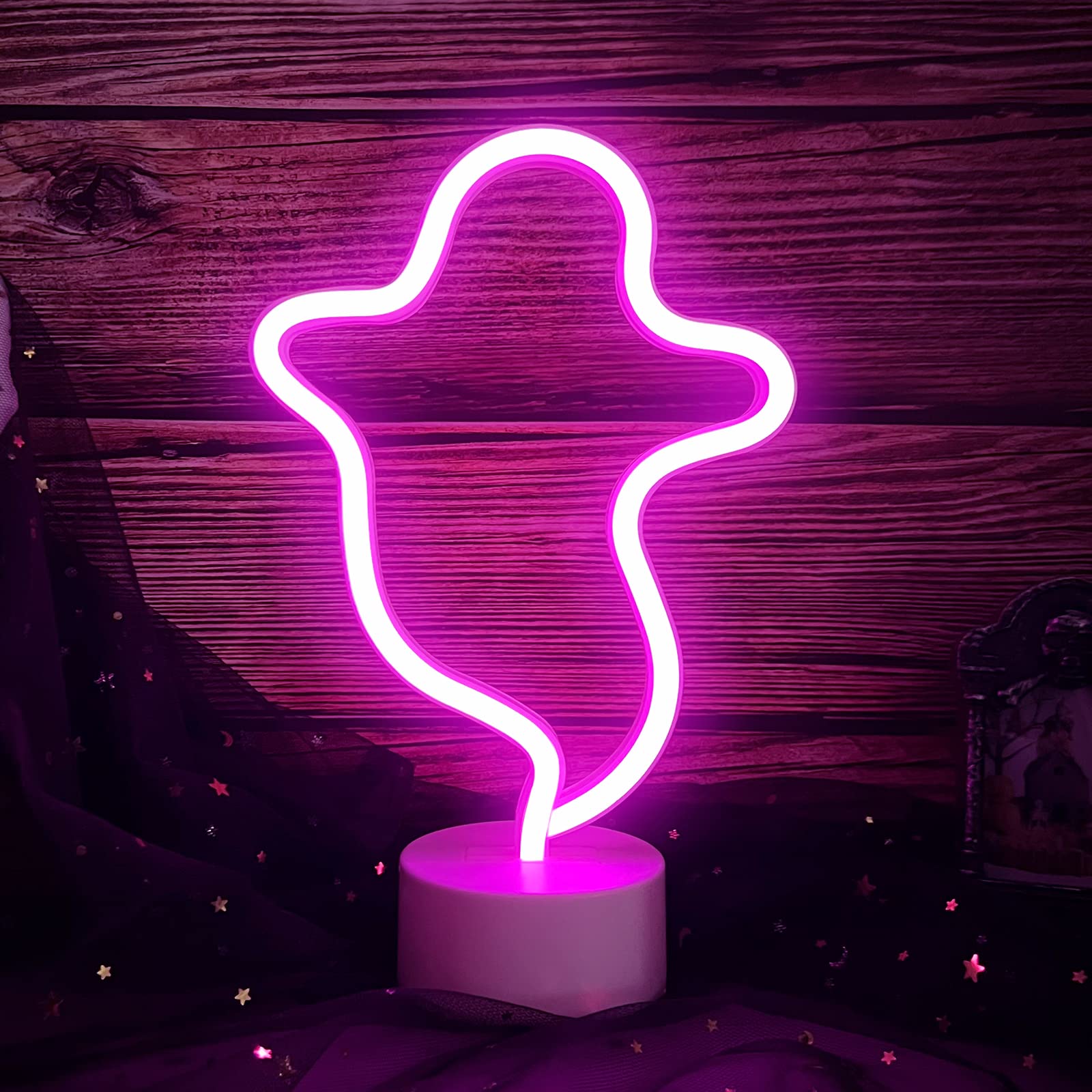 BerniceKelly Halloween Ghost Neon Sign - LED Light, 6.89inx0.67inx11.42in, Vinyl, Battery/USB Powered, Pink, Model AX-451