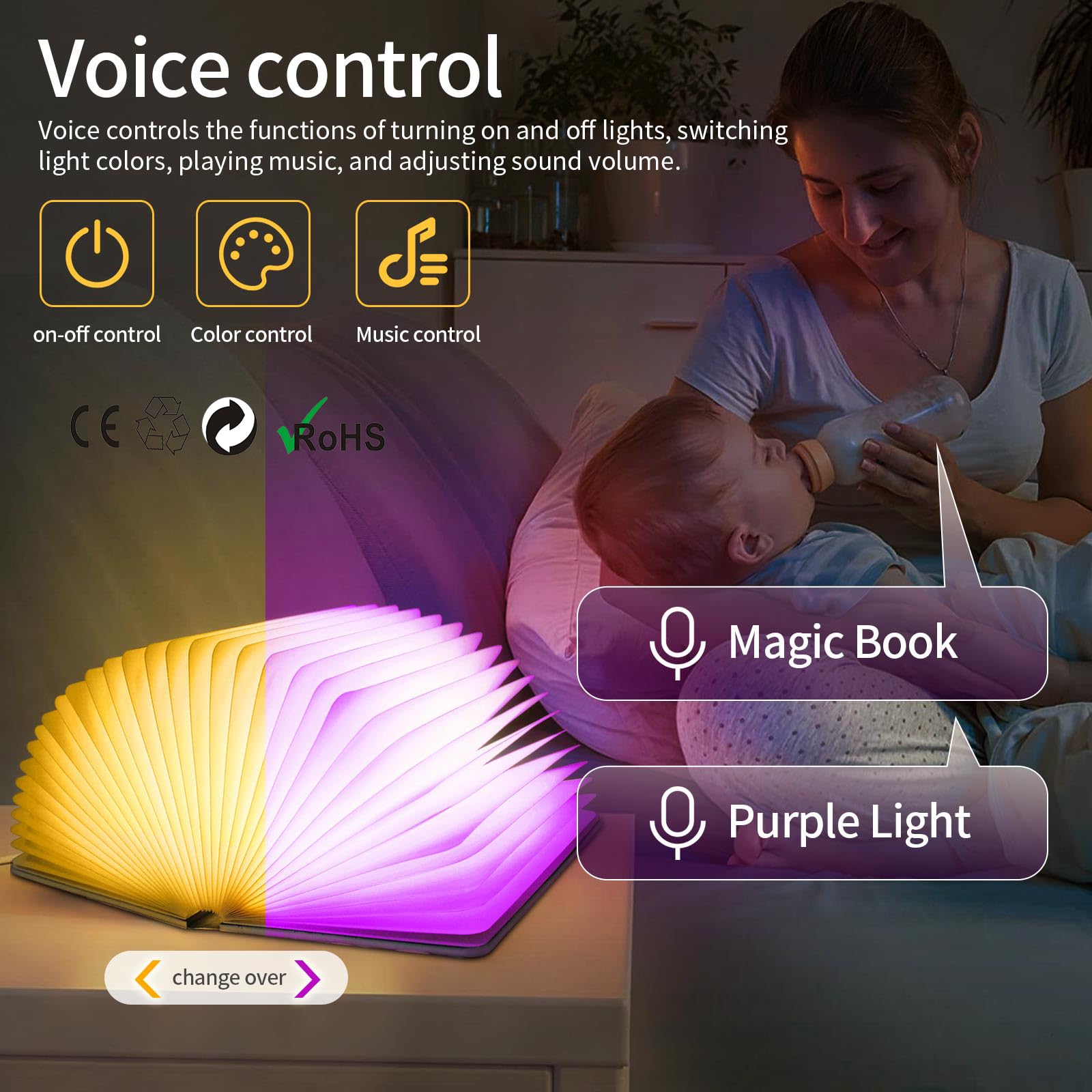 QXMGCBOK Portable Night Light & White Noise Machine, 3D Dragon Book Lamp, Multicolor, Model YTBTAF23e, Perfect for Relaxation & Sleep