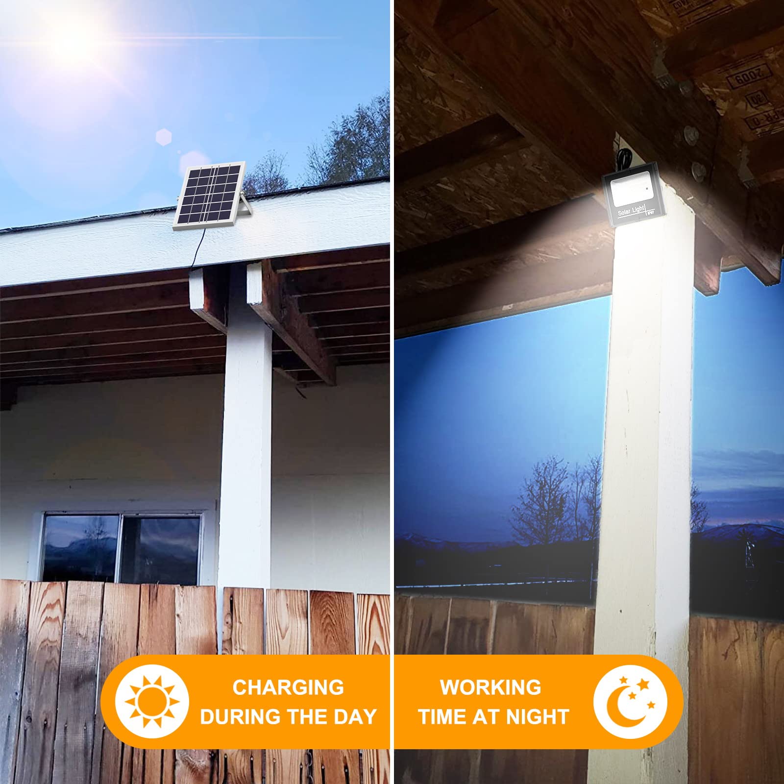 Kakalights Solar Flood Light Outdoor 6000K Bright White IP65 Waterproof Black - Auto On/Off Dusk to Dawn for Yard, Gazebo, Shed, Barn