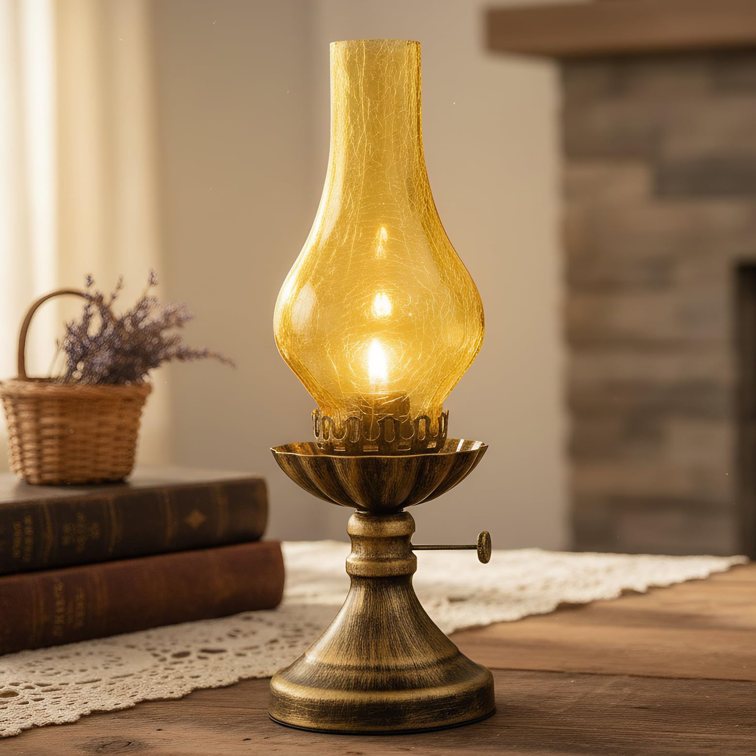 Rarlonly Rustic Lamp Retro Bedside Lamps with Glass Lampshade Suitable for Bedrooms  Living Rooms  Bars  Restaurants  Farmhouses  Kitchens Bulb Included (Brass-Yellow Glass)
