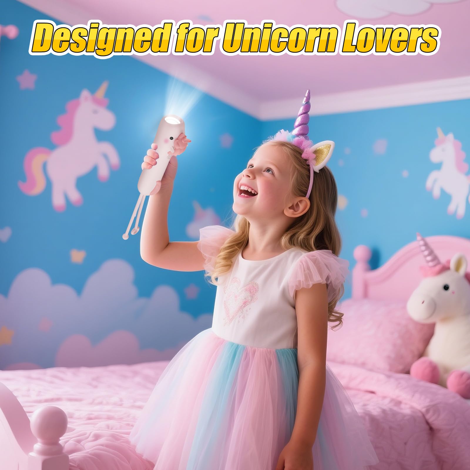 Tepreswes Rechargeable LED Flashlight for Kids, Pink Unicorn, Model C1, Colorful, Perfect for Camping and Outdoor Exploration