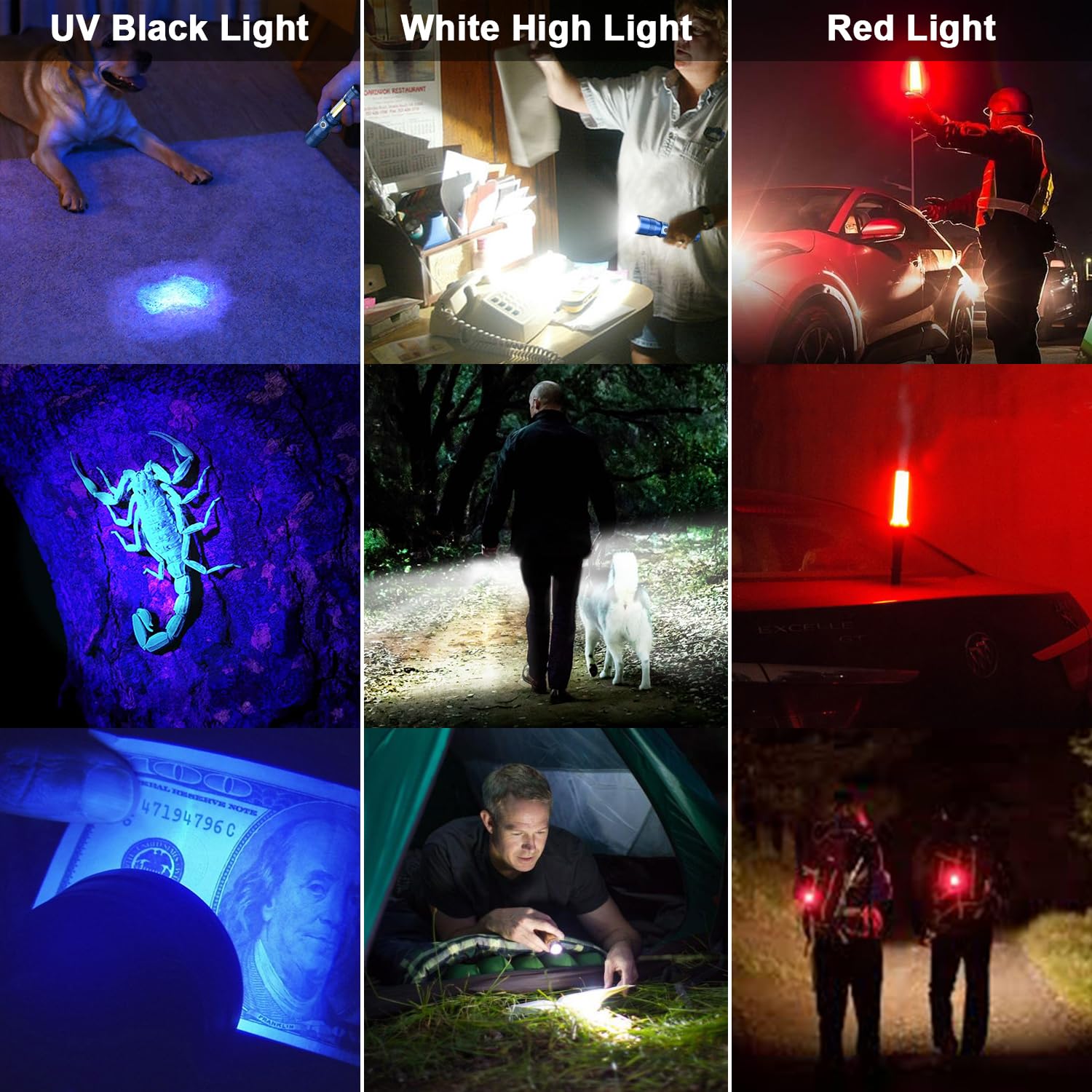 Spriak UV Flashlight Black Light, 2-Pack USB Rechargeable, 7 Modes, Waterproof, Aluminum, Blue, Model 2-Spriak-USB016-2PACKBlue
