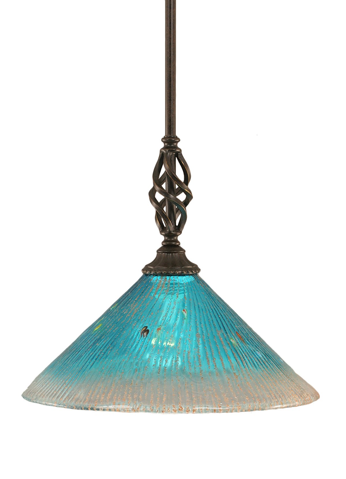Toltech Lighting 80-DG-448 12-Inch Elegante Mini-Pendant Dark Granite Finish with Teal Crystal Glass Shade
