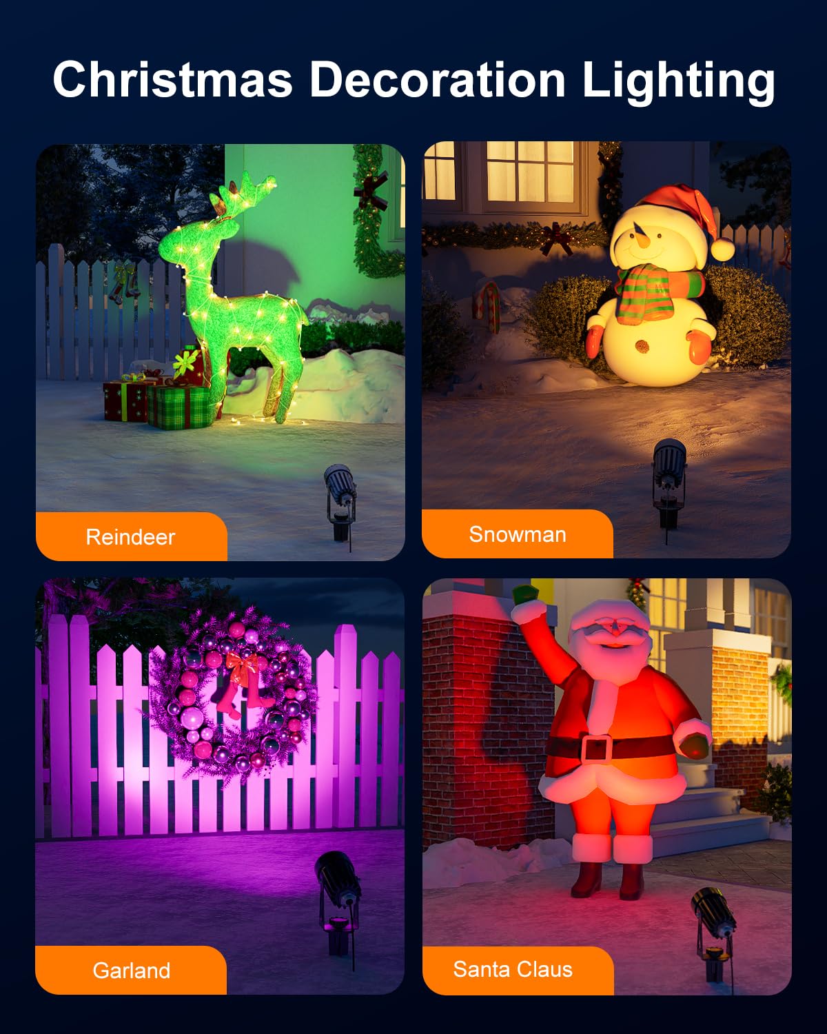 Multi Color Solar Powered Outdoor Spotlights For Christmas Decorations  Reindeer  Santa  Waterproof Landscape Spot Lights For Christmas Tree  Statues  With 15.7Ft Cable Separate Panel (4-In-1)