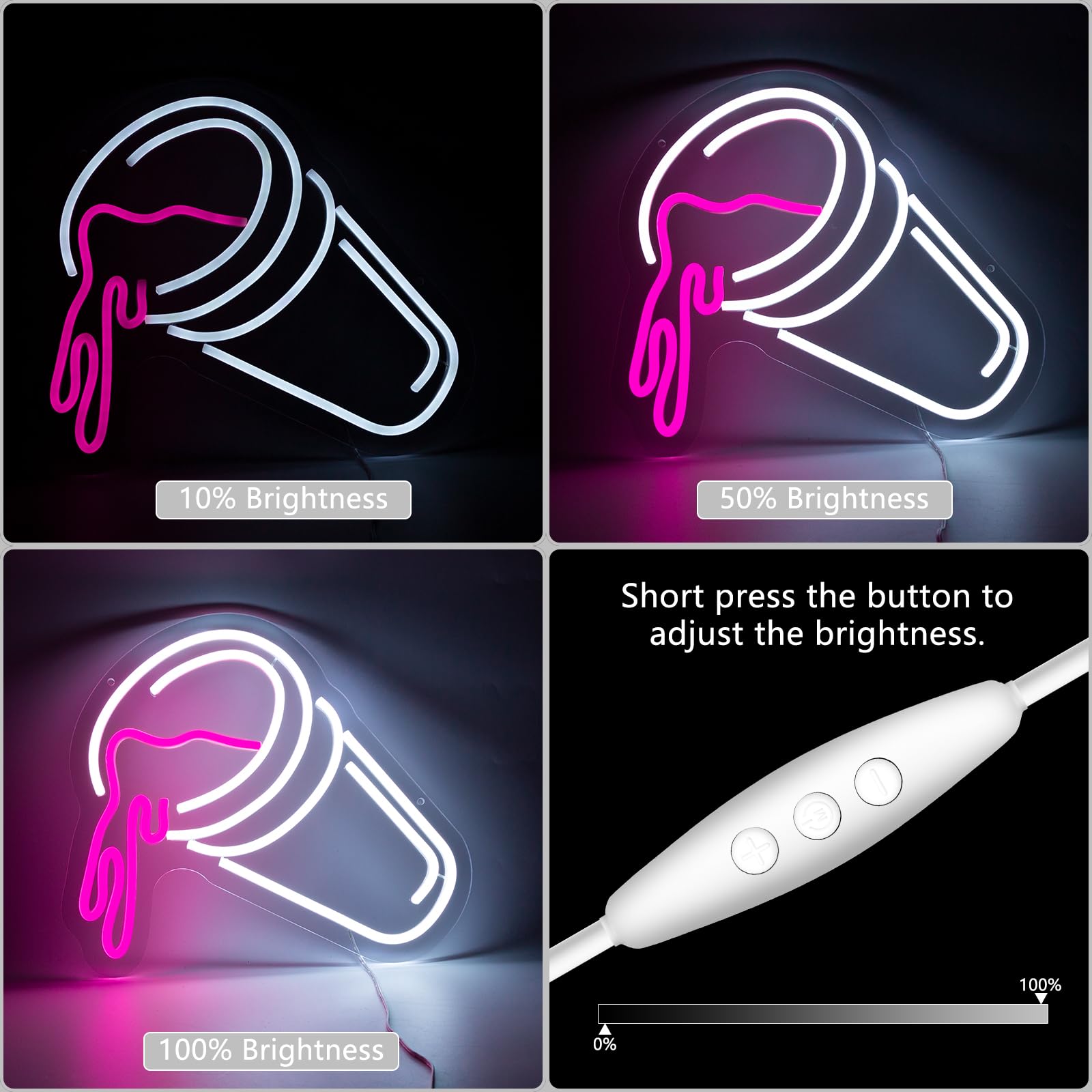 Moodion Double Cups Neon Sign for Wall Decor, Dimmable Pink Neon LED Lights Signs for Bar Man Cave, Neon Light Up Signs for Bedr