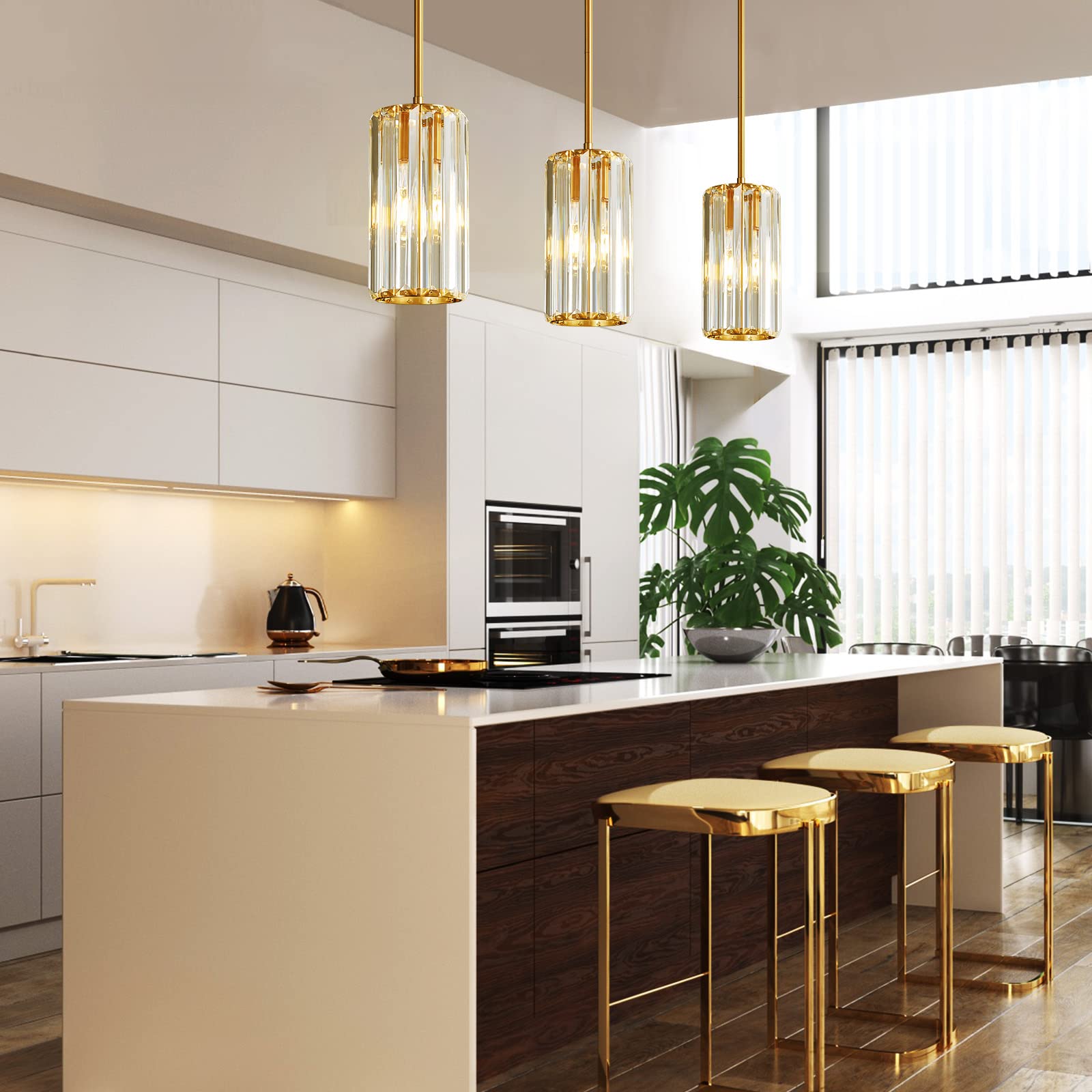 Zhllmq Gold Pendant Lighting Modern Pendant Light Mini Crystal Chandeliers Adjustable Pendant Light Fixture For Kitchen Island Dinning Room Corridor Bedroom (Gold 1-Light)