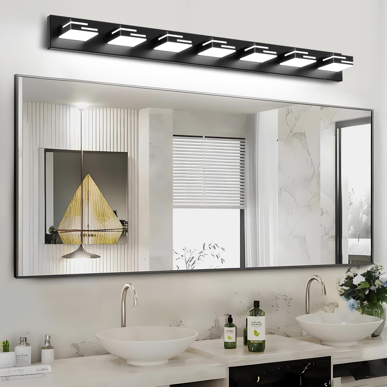 Izorro Modern Led Bathroom Vanity Light Fixtures (7-Light 5Cct Dimmable)  Matte Black Vanity Lights For Bathroom Lighting Fixtures Over Mirror With Rotatable