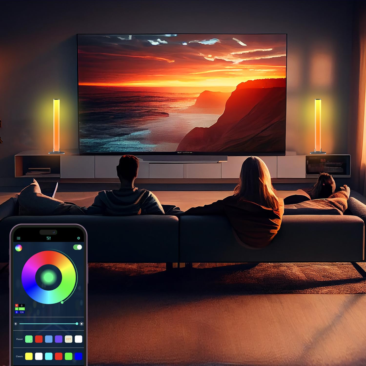 Barhootao Rgb Light Bar,Smart Led Light Bar For Room,16 Million Colors,Three Control Modes,Dynamic Music Sync Mode,213 Preset Mo