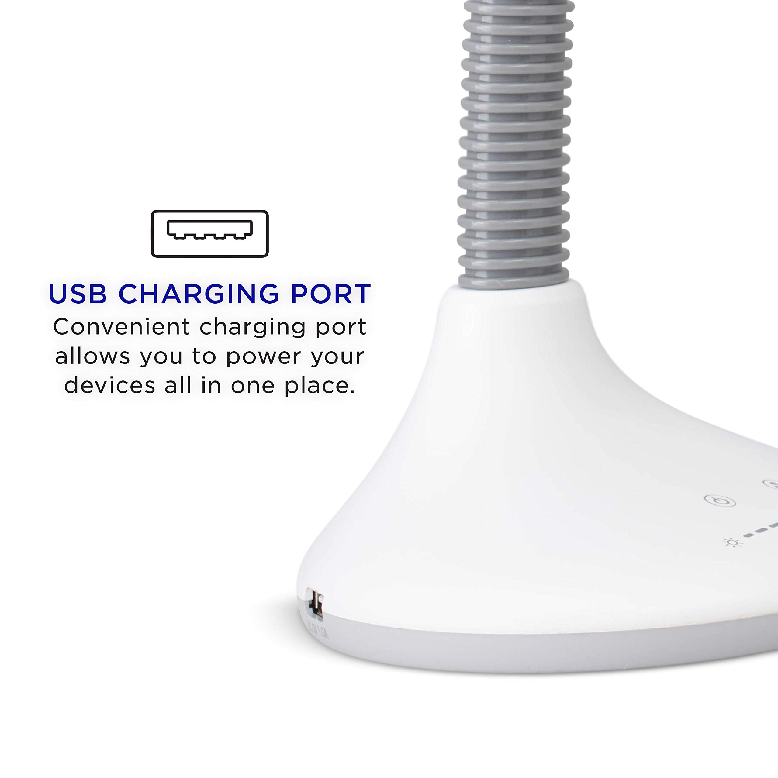 Verilux Smartlight Led Desk Lamp - Adjustable Brightness, Usb Port, Reduces Eye Strain - White