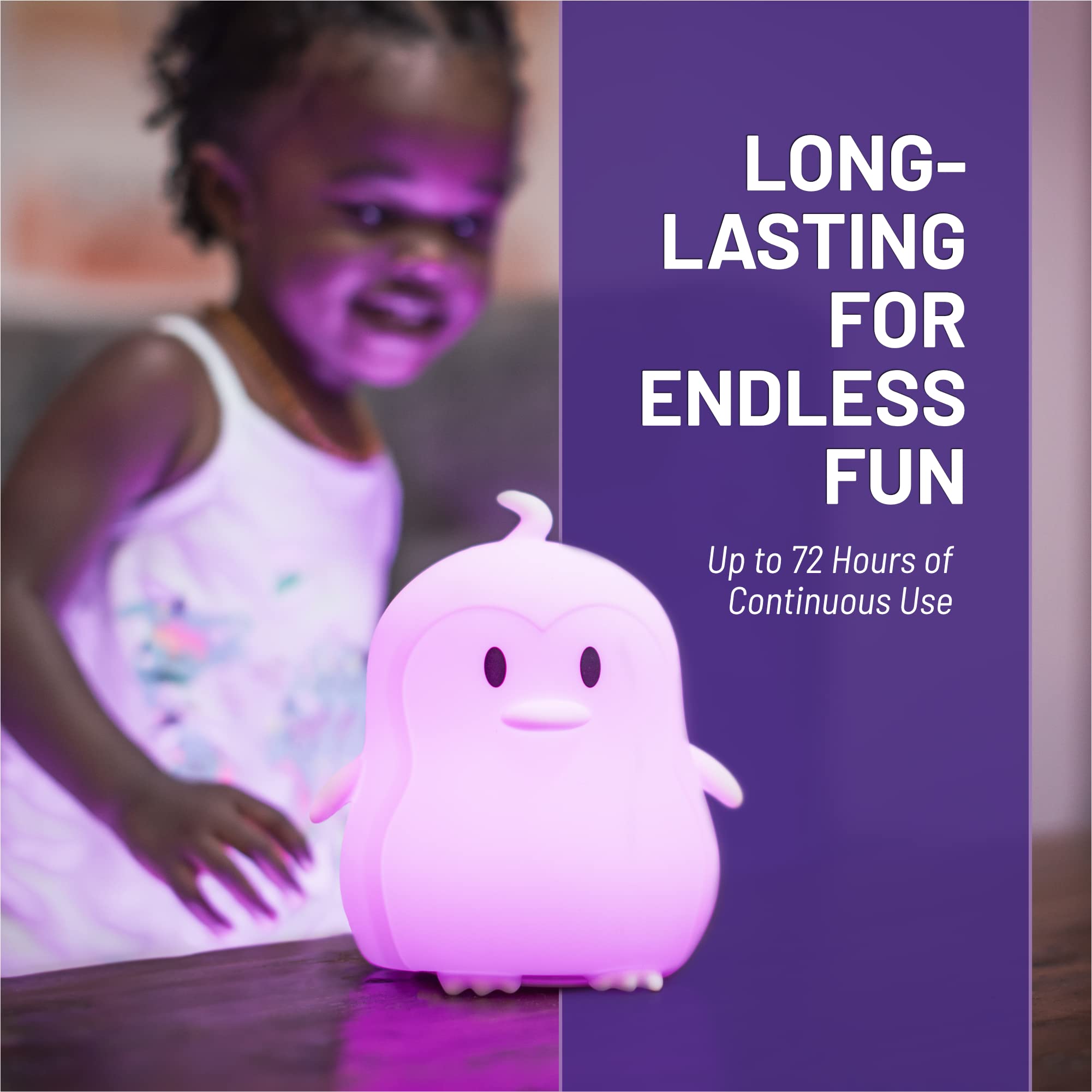 Lumipets Penguin Night Light, Color Changing, USB Charging, Remote Control, Silicone Rubber, Multicolor, Model LumiPets21