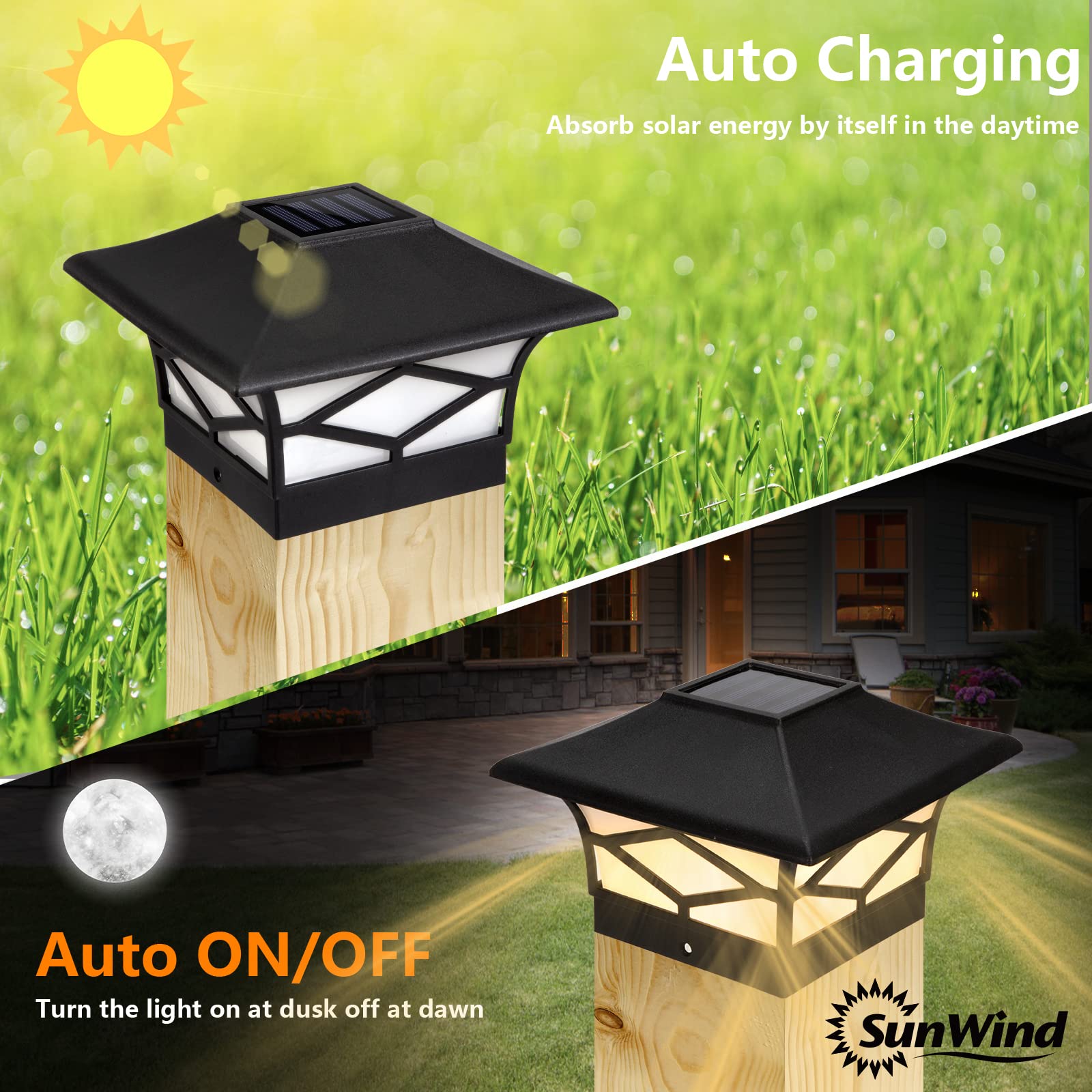 Solar Post Cap Lights Outdoor 4Pack, Waterproof Solar Powered Deck Fence Post Lights For 4X4 Wood/Vinyl Posts, Solar Outdoor Led