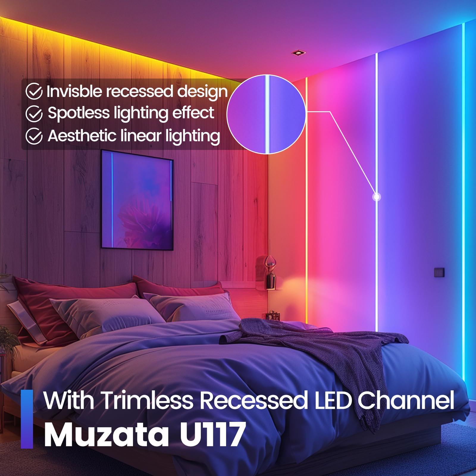 Muzata 10Pack 6.6Ft/2M Plaster In Led Channel Trimless Recessed Led Strip Diffuser Channel Spotless Deeper Wider For Drywall Cei