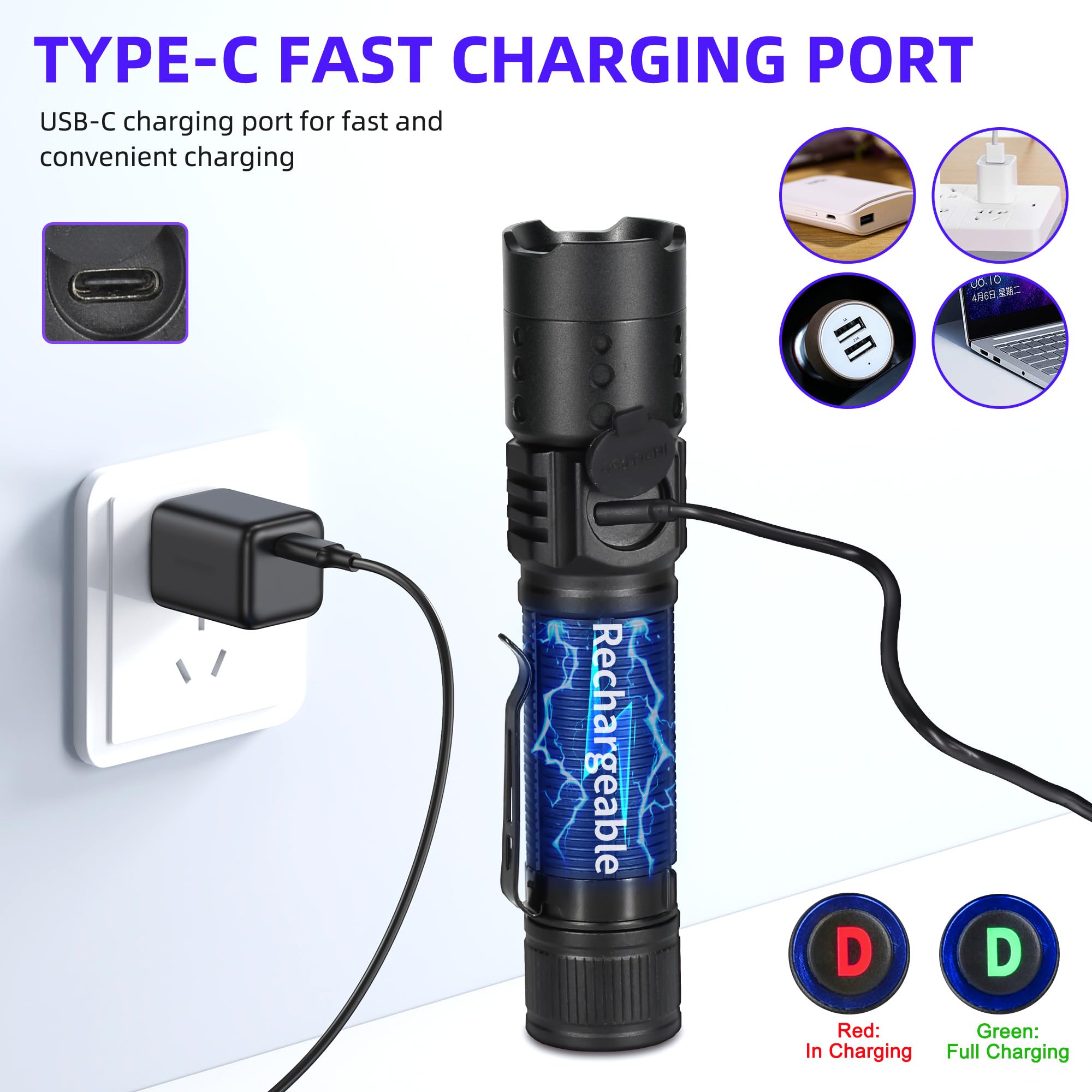 Darkdawn Uv Flashlight 365Nm Blacklight ,Mini Usb-C Rechargeable Led With Black Mirror, Woods Lamp Powerful Fluorescent Portable