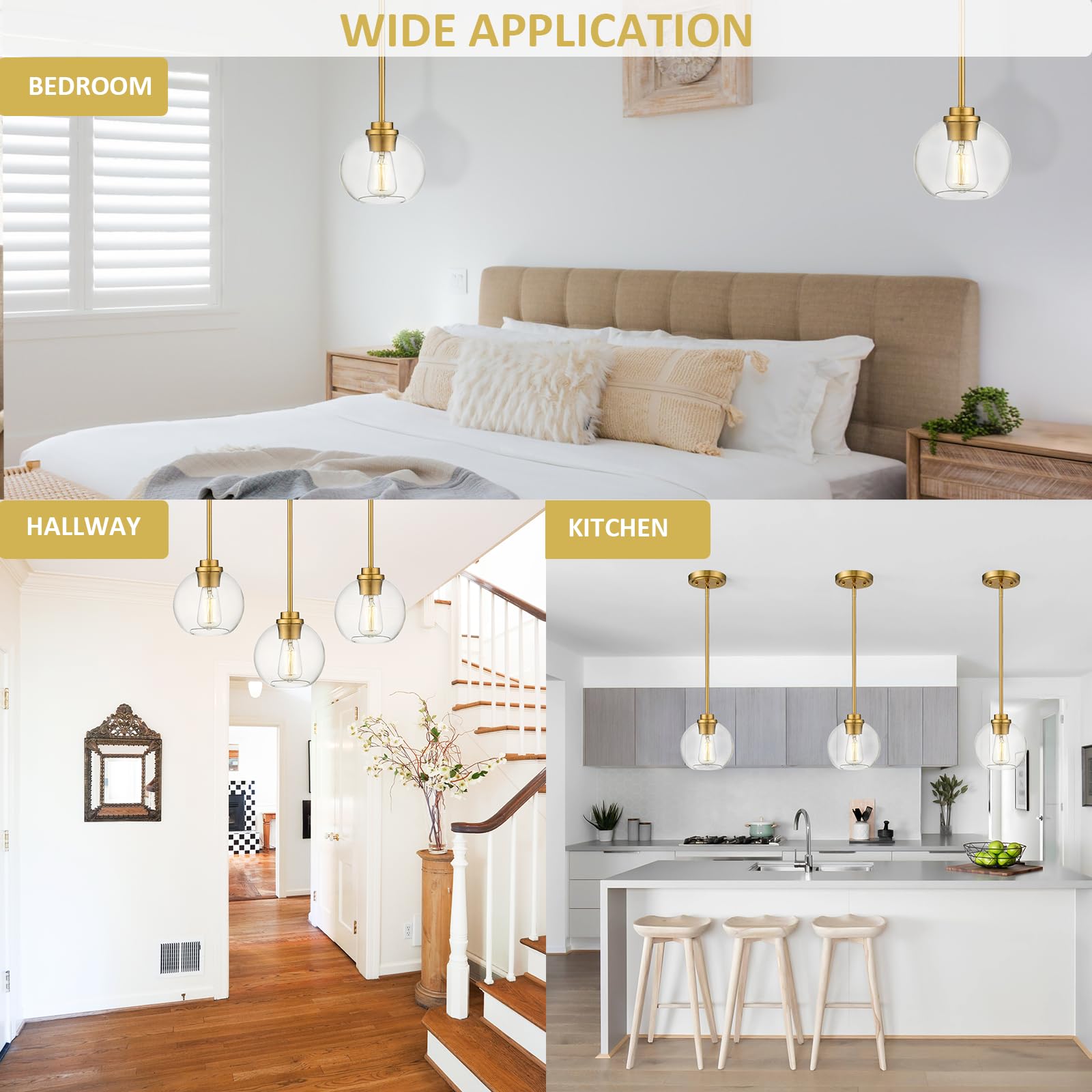 Ouvr Pendant Lights Kitchen Island, Modern Gold Pendant Light With Clear Glass, 7 Inch Farmhouse Hanging Light Fixtures For Dini