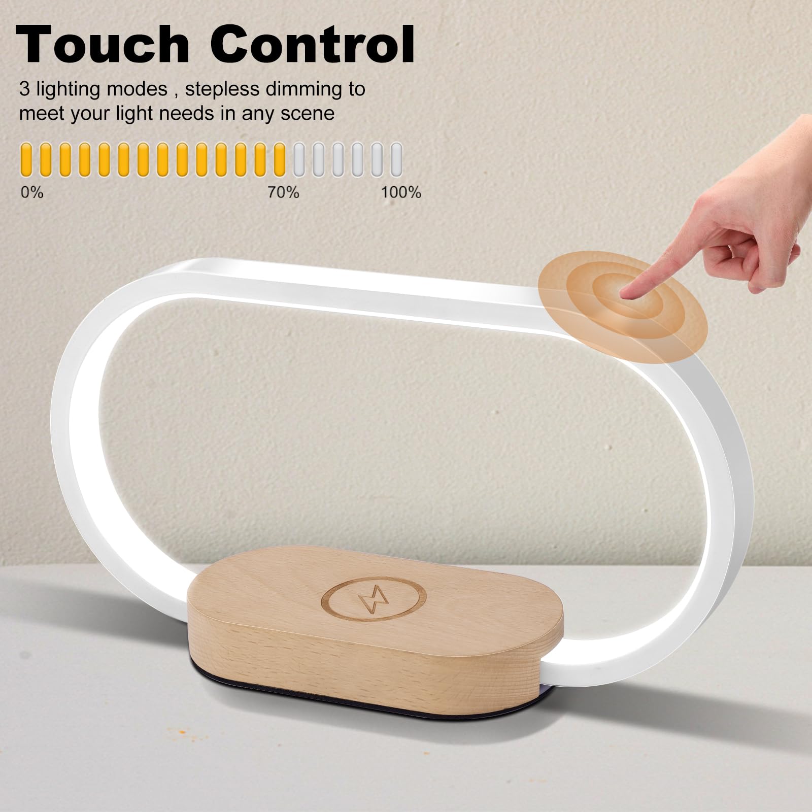 Donewin Wireless Charging Bedside Lamp With Usb Charging Port enhanced Wooden Nightstand Light For Bedroom Nursery Lamp Touch-Control Desk Lamp Ideal Gift Choice Stepless Dimming& 3 Color Temps