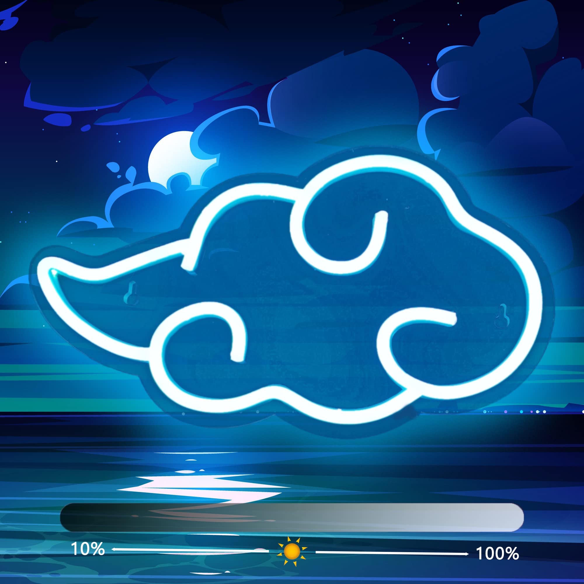 Dleouly LED Neon Sign - Red Cloud Wall Decor, Adjustable Brightness, USB Night Light, 12x7in, Ice Blue