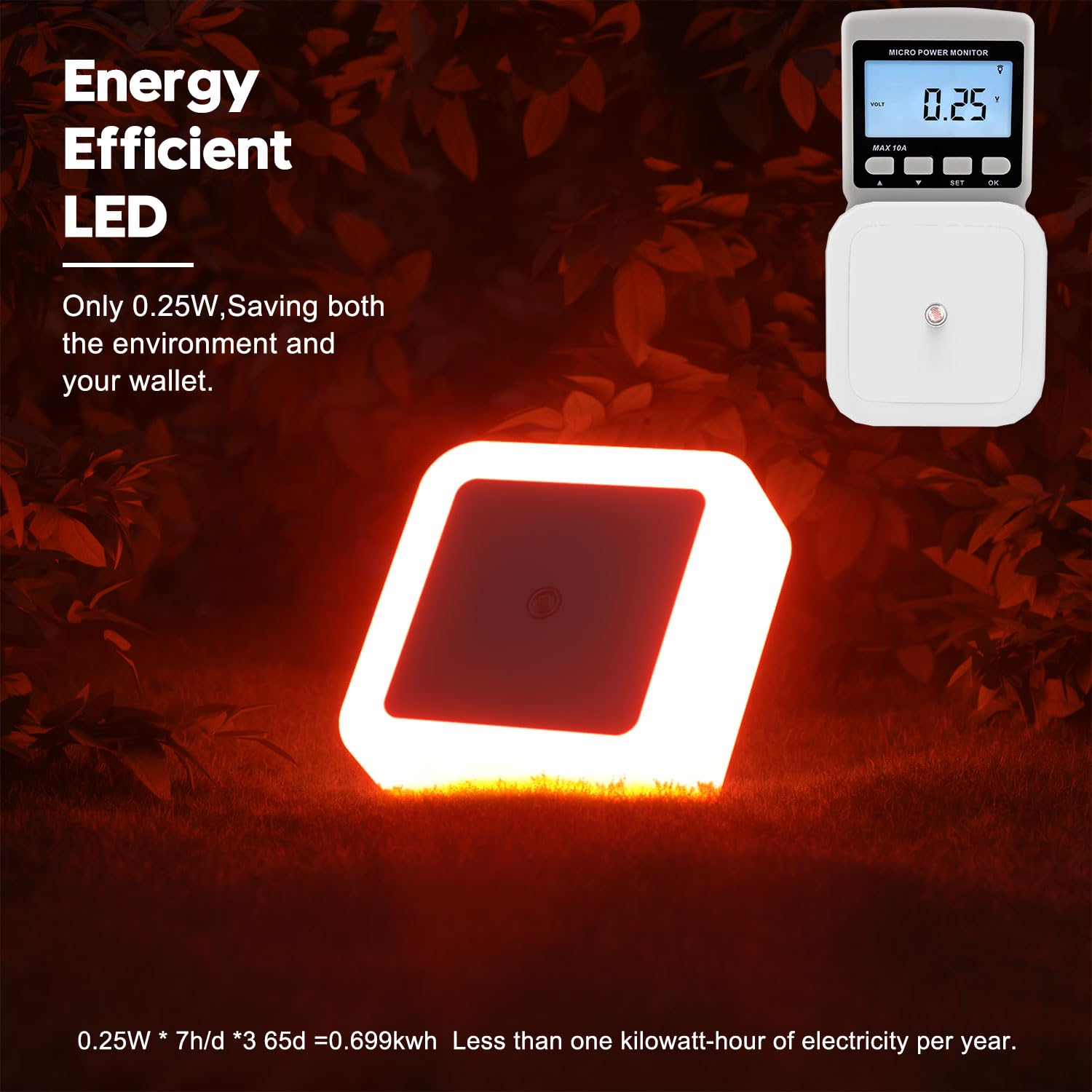 Sujeet Night Light Plug into Wall - 8-Pack LED Dusk to Dawn Night Lamp, Red, Model NO.603, Plastic