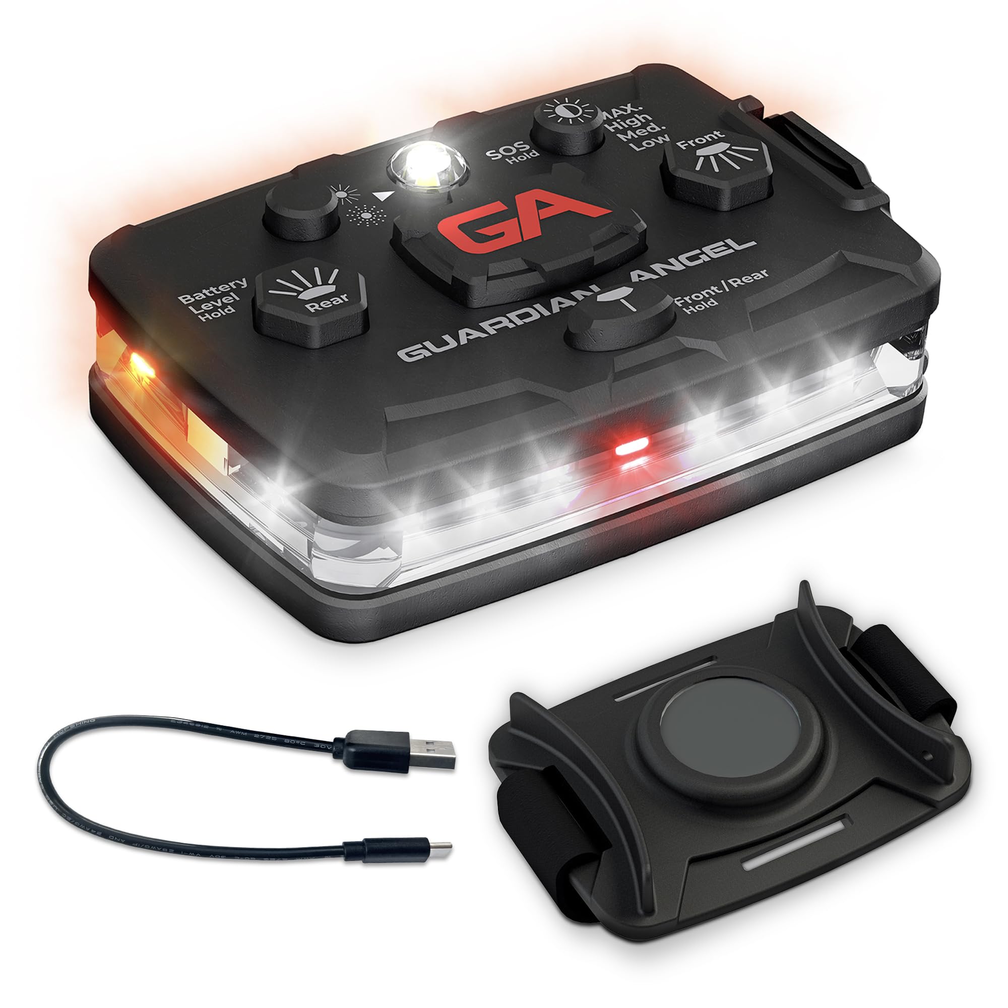Guardian Angel Elite Series Safety Light, Beacon Device (White Front & Orange Rear) Rechargeable, Magnetic, Hands-Free Wearable,