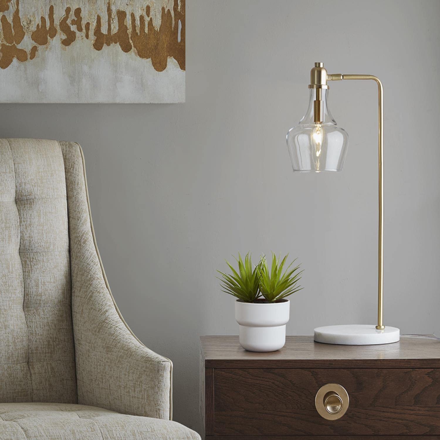 Hampton Hill Auburn Gold Table Lamp with Marble Base FB153-1175