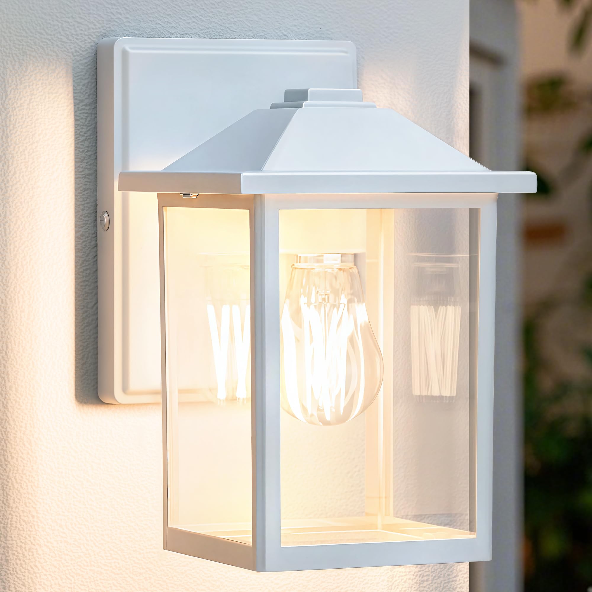 MATAMEYE Outdoor Wall Lantern  Exterior Waterproof Wall Sconce Light Fixture  White Front Door Mounted Lighting with Glass  Anti-Rust Porch Lamp