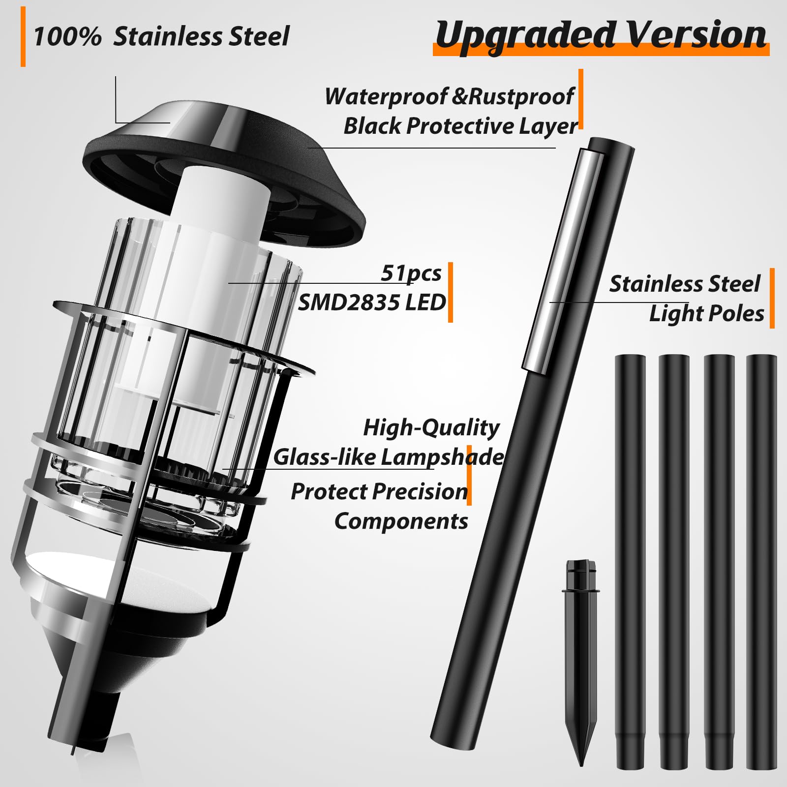 ZOOHAR Solar Outdoor Lights,Extra-Tall Solar Torches with Flickering Flame 2-Pack Waterproof Garden Lights,Stainless Steel Pathw