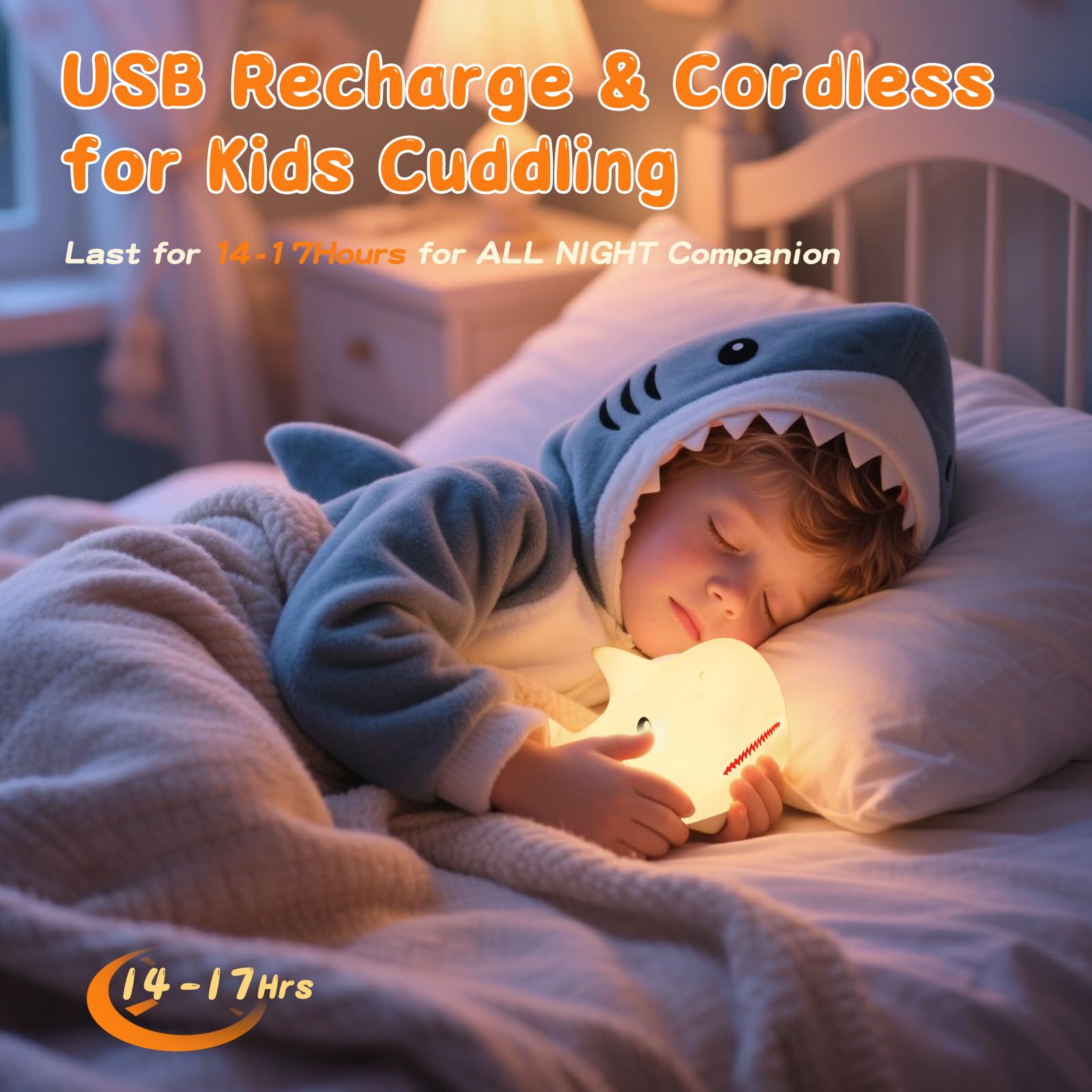 ZKLiLi Remote Shark Night Light, Portable Silicone Nightlight for Kids, 7.48" x 3.58", Light Color, Model ZKLILI-09