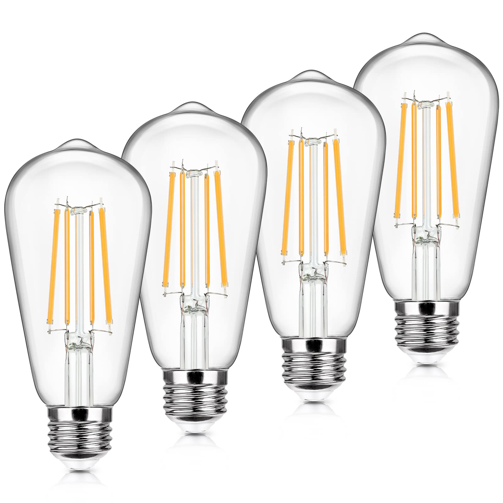 Sucolite 4-Pack Vintage Led Edison Bulbs 8W 3000K Warm White E26 High Brightness Cri90+