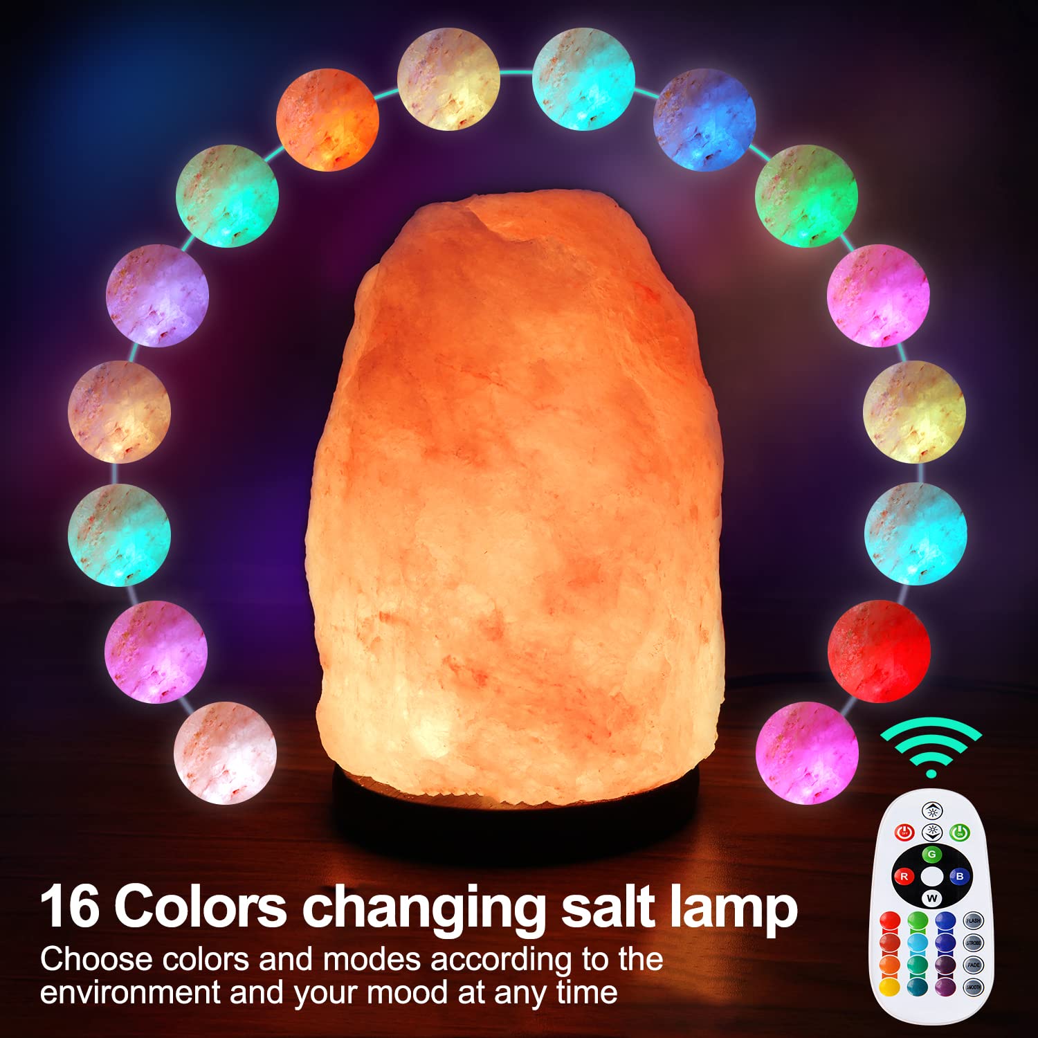 pursalt Himalayan Salt Lamp 7" (5-6 lbs) with Remote Control, 16 Color Options, Natural Crystal Pink for Home Decor