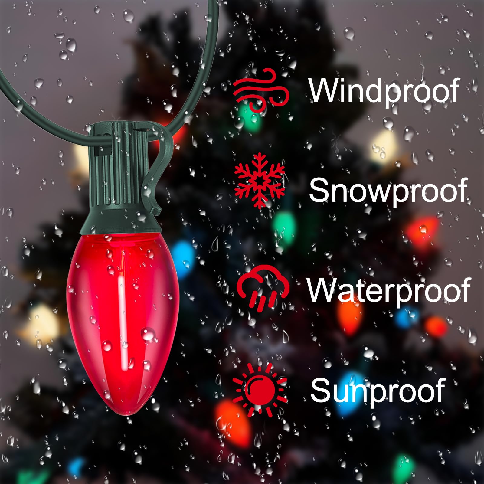 C7 Led Multicolor Christmas String Lights, 25Ft With 27 Clear Bulbs, Hanging Outdoor Christmas Decorations For Tree, Patio, Gard