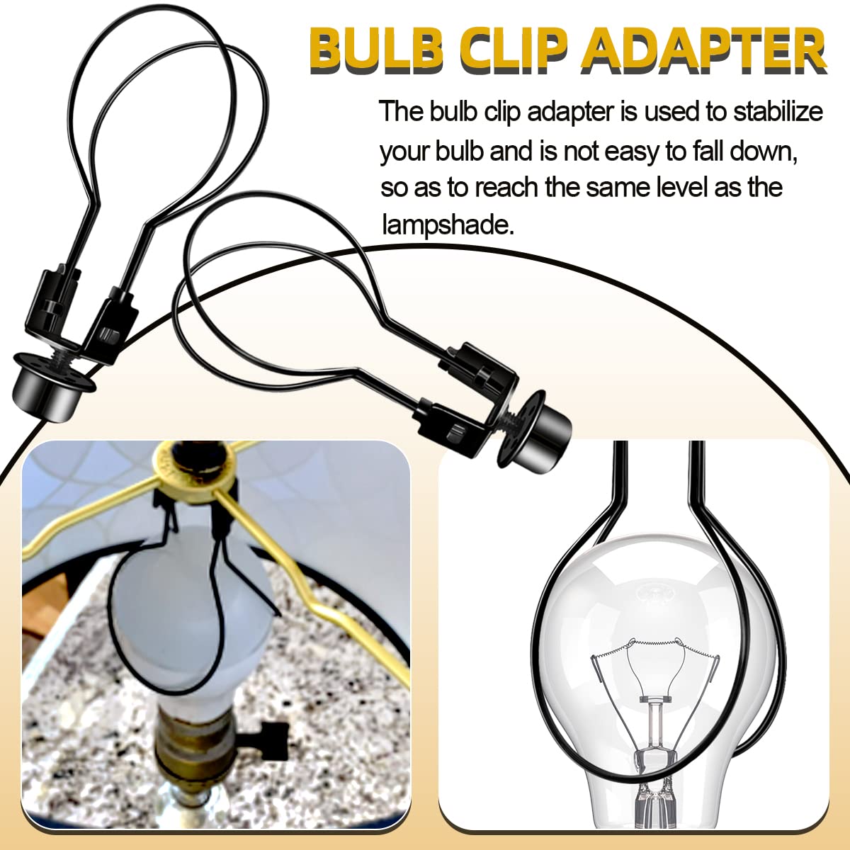 Yuntop Clip On Lampshade Adapter, Metal Shade Light Bulb Holder, 1.2X2.1X4.3 In, Black, Includes Finial & Levellers