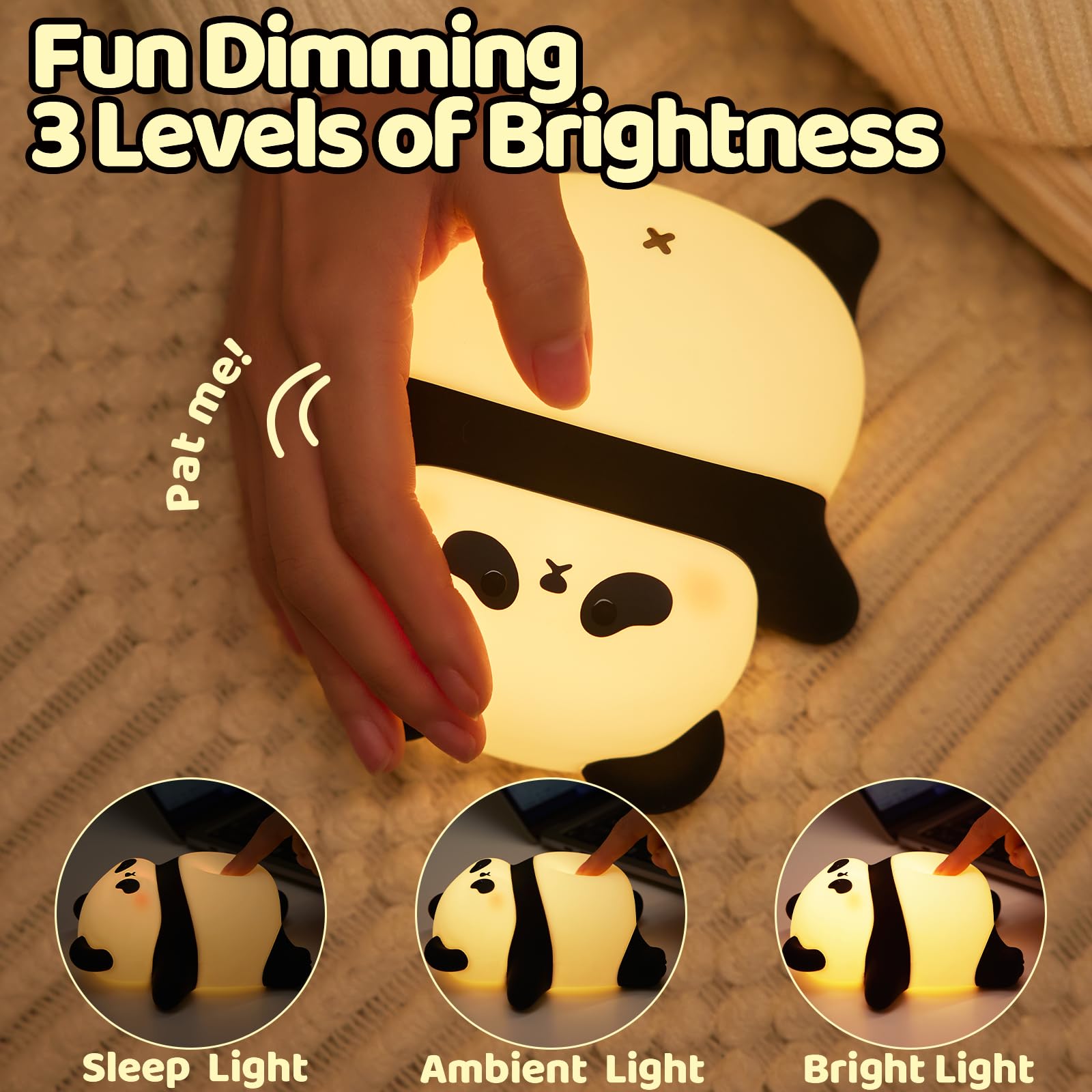 Rechargeable Cute Panda Night Light For Kids Room With Timer, Food Grade Silicone Touch Night Light For Baby Nursery, Dimmable Cute Lamp For Bedrooms, Breastfeeding, Squishy Panda Night Light For Kids