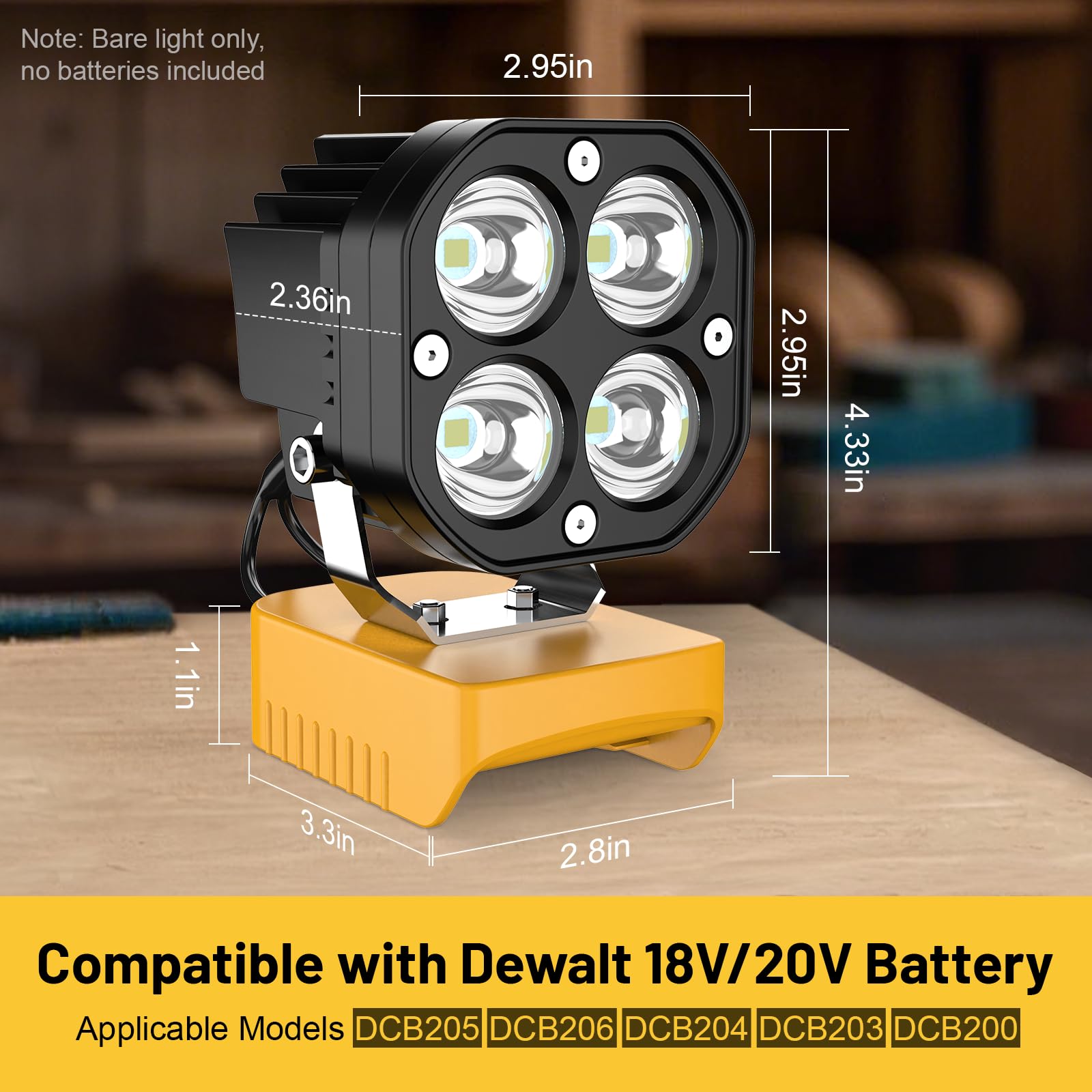 Mightrench 40W Portable LED Work Light - 6000LM, Aluminum, Yellow, Model DLED01, Compatible with Dewalt 20V Battery, Adjustable 120°