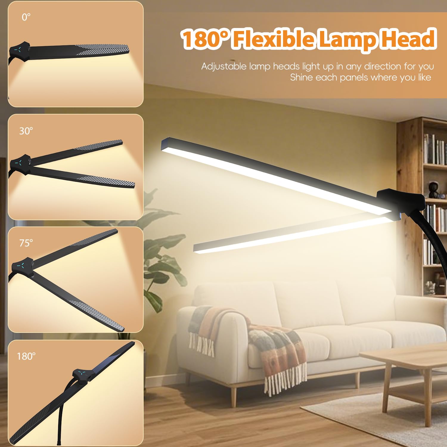 Starmoitic Dual Head Led Floor Lamp For Office 24W/2400Lm Floor Reading Lamp Standing, Task Lamp With Remote, Goose Neck Lash Li