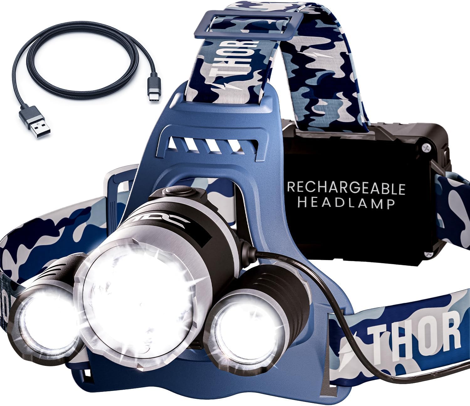 Tdc Headlamp Rechargeable Usb-C, 1080 Lumen, Super Bright Head Lamps Led Rechargeable, Camo Head Flashlight For Adults, Waterpro