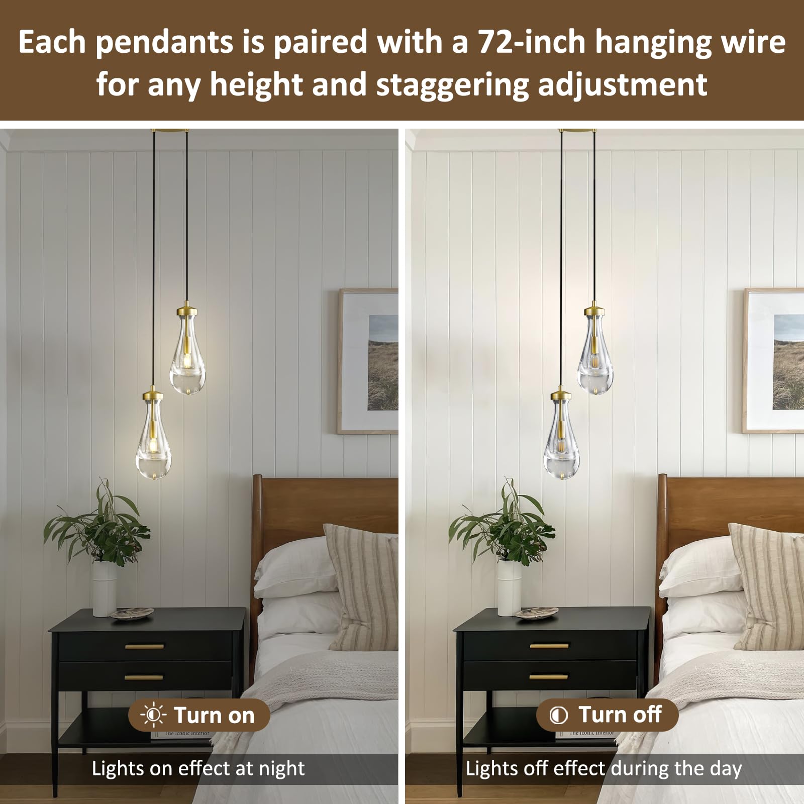 Joyunleo Brass Raindrop Pendant Lights Kitchen Island 2-Light  Cluster Gold Pendant Light Fixture For Bedroom  Dimmable Dining Room Light Fixture Hanging Pendant Lighting Ceiling Chandelier For Foyer