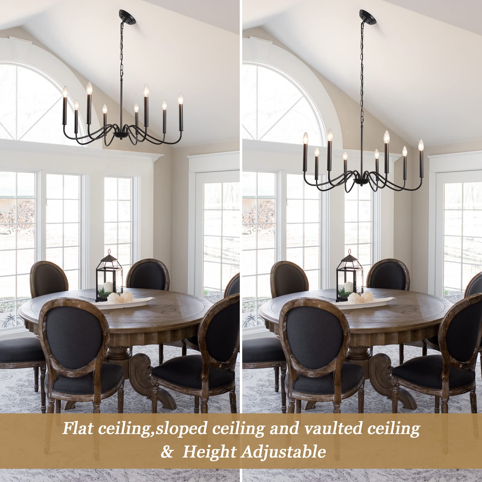 Generies Black Farmhouse Chandelier 8 Lights,Modern Industrial Iron Pendant Lighting, Classic Rustic Candle Ceiling Light Fixtur