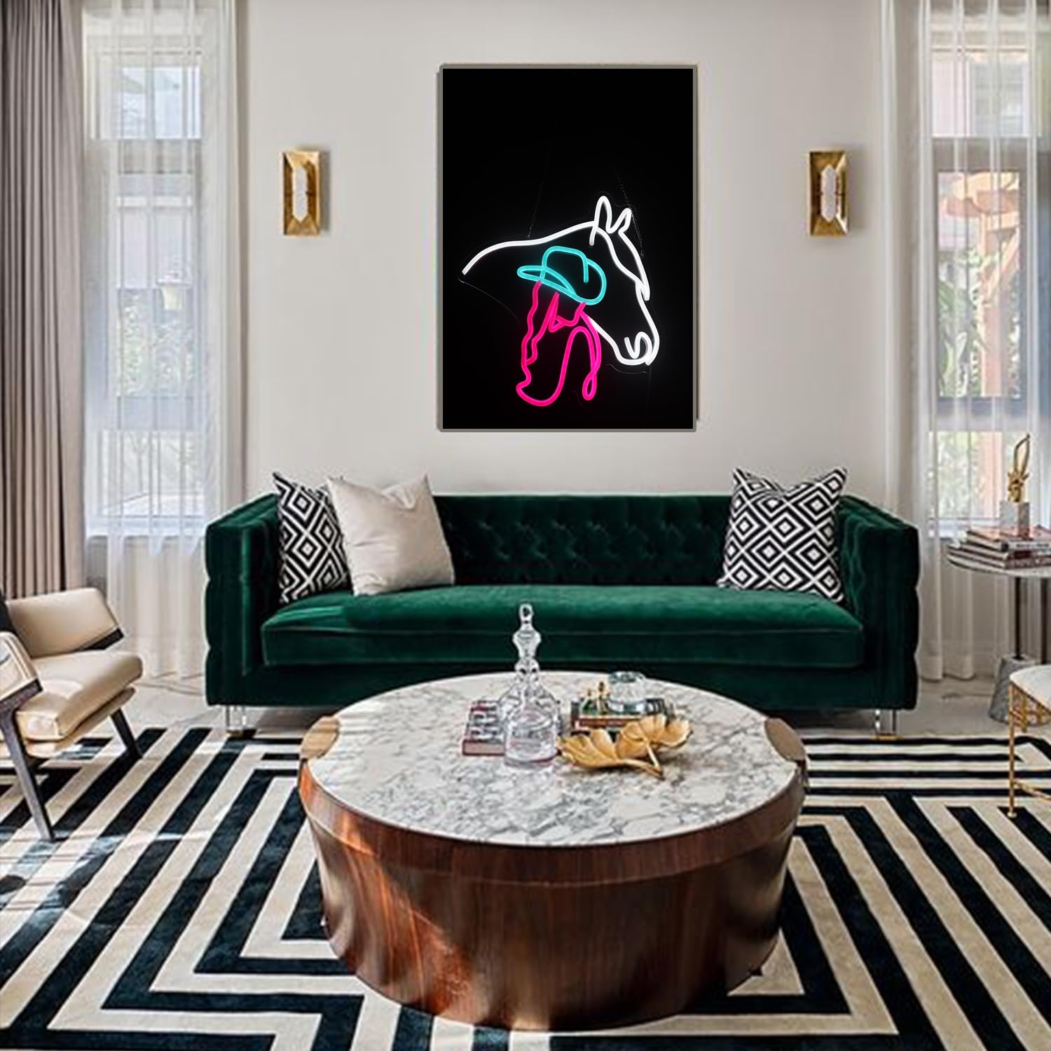 QiaoFei Neon Sign, Horse Cowgirl Led Light, Acrylic, 12.99inx13.39in, White-Ice Blue-Pink