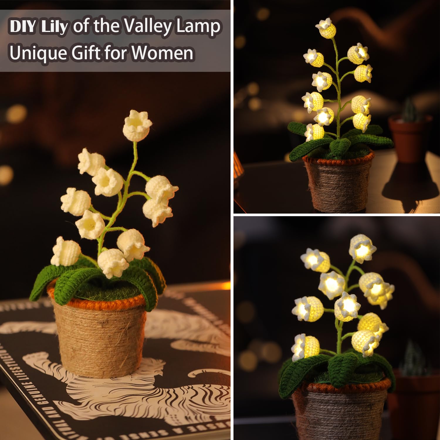 ANZRLE Crochet Artificial Flowers Lamp - Warm Cordless Night Light, Home Decor Gift for Women, Christmas, Valentine's, Mother's Day