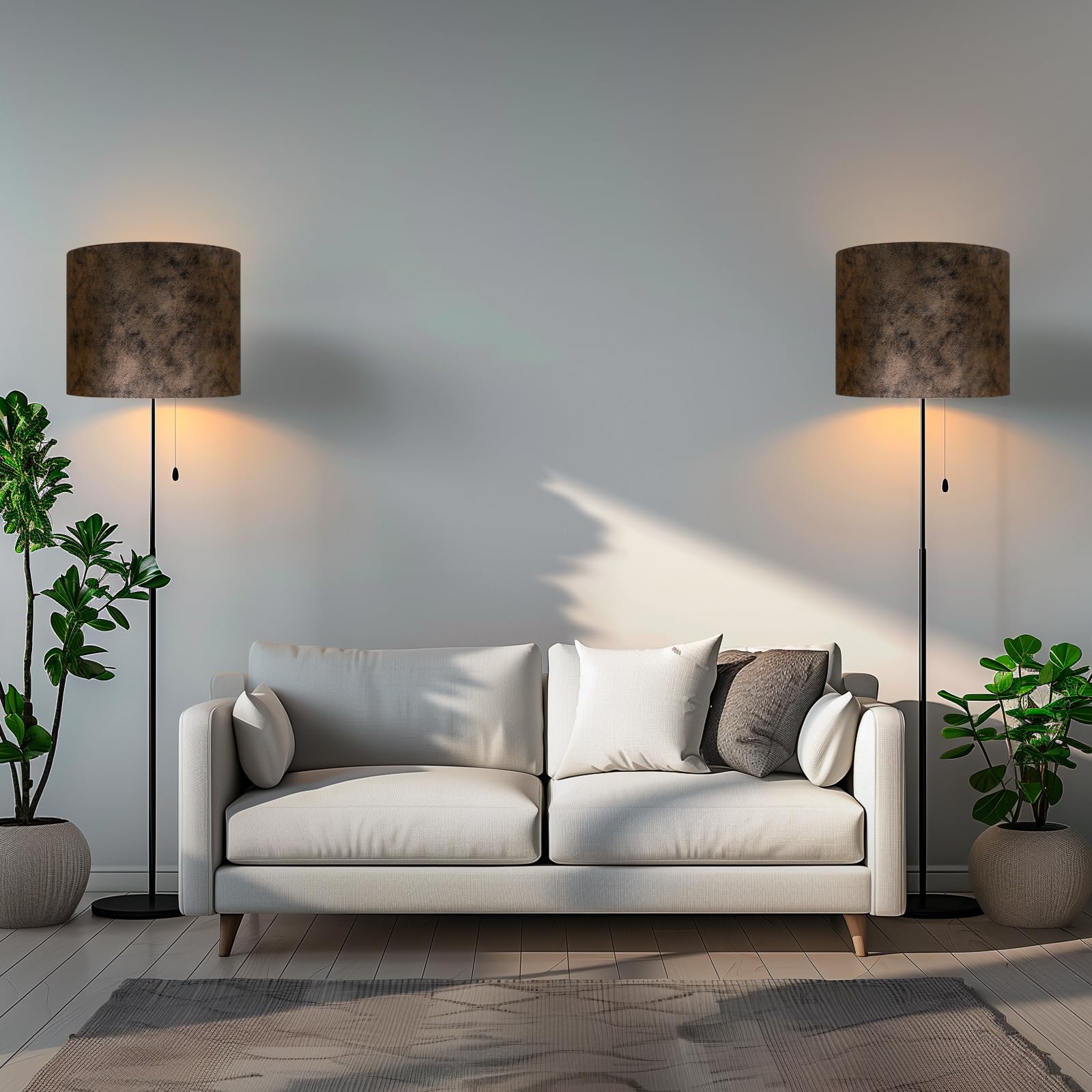 ALUCSET Large Drum Lamp Shades Set of 2, Imitation Gold Cowhide, 15"x15"x12", Model LLA-S2425E, Easy Assemble for Floor & Table Lamps