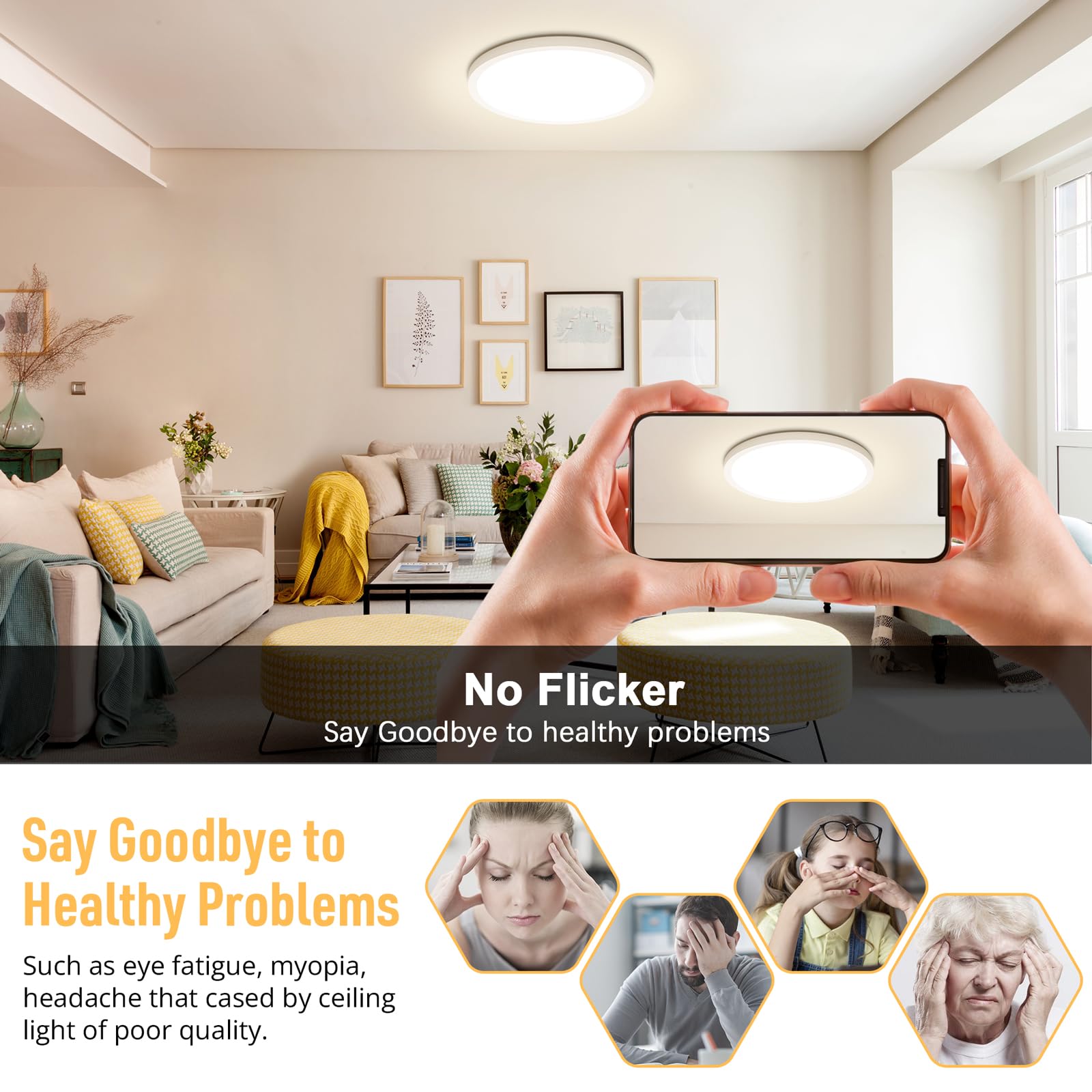 Sunrider Led Flush Mount Ceiling Light Fixture, 4000K Neutral White, 2400Lm, 12 Inch 24W Round Ceiling Lights, 240W Equiv. Panel