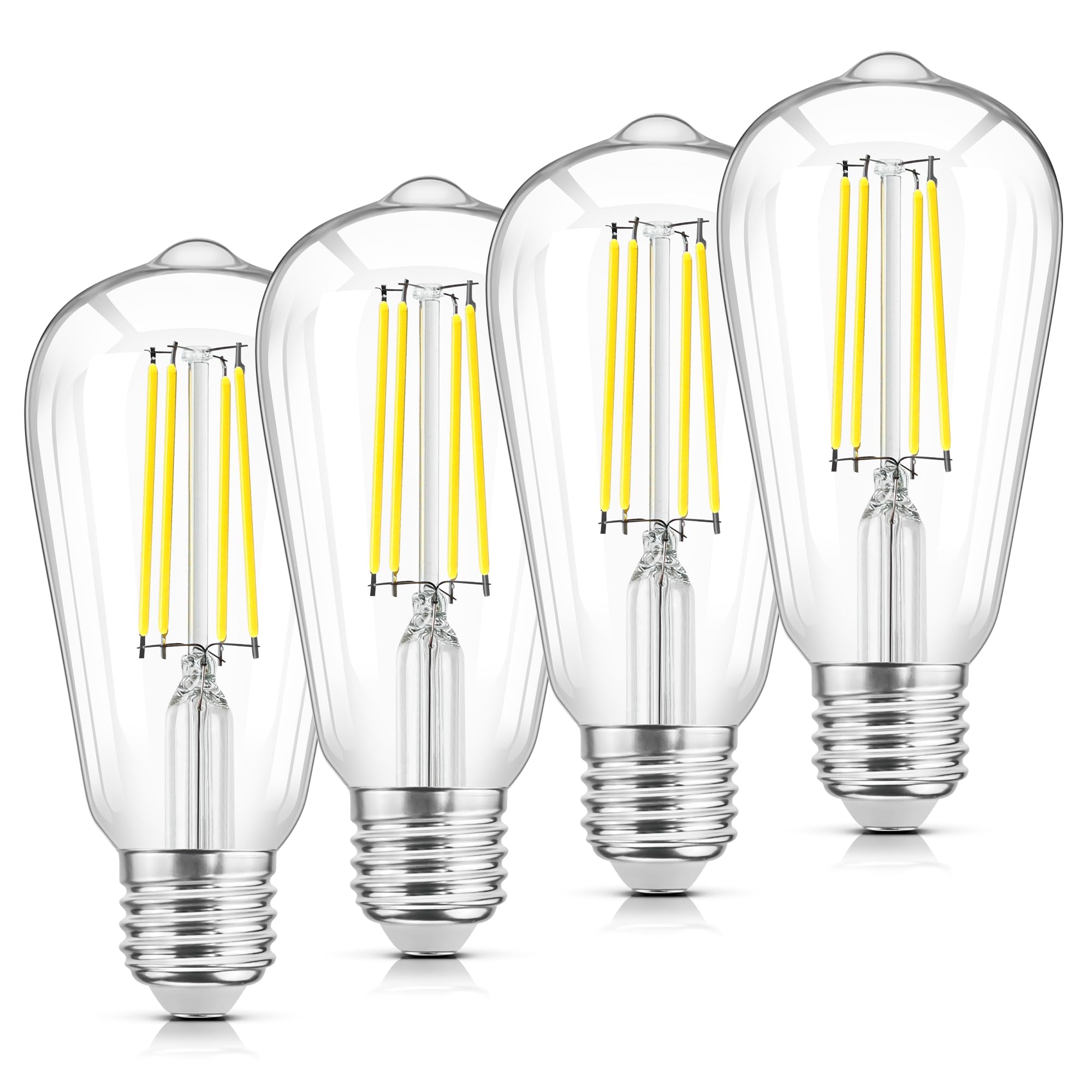 Led Edison Light Bulbs E26 Standard Base, Vintage 6W Led Bulbs, St58 5000K Cool White Bright Filament Bulbs With Cri 85+, 900Lum