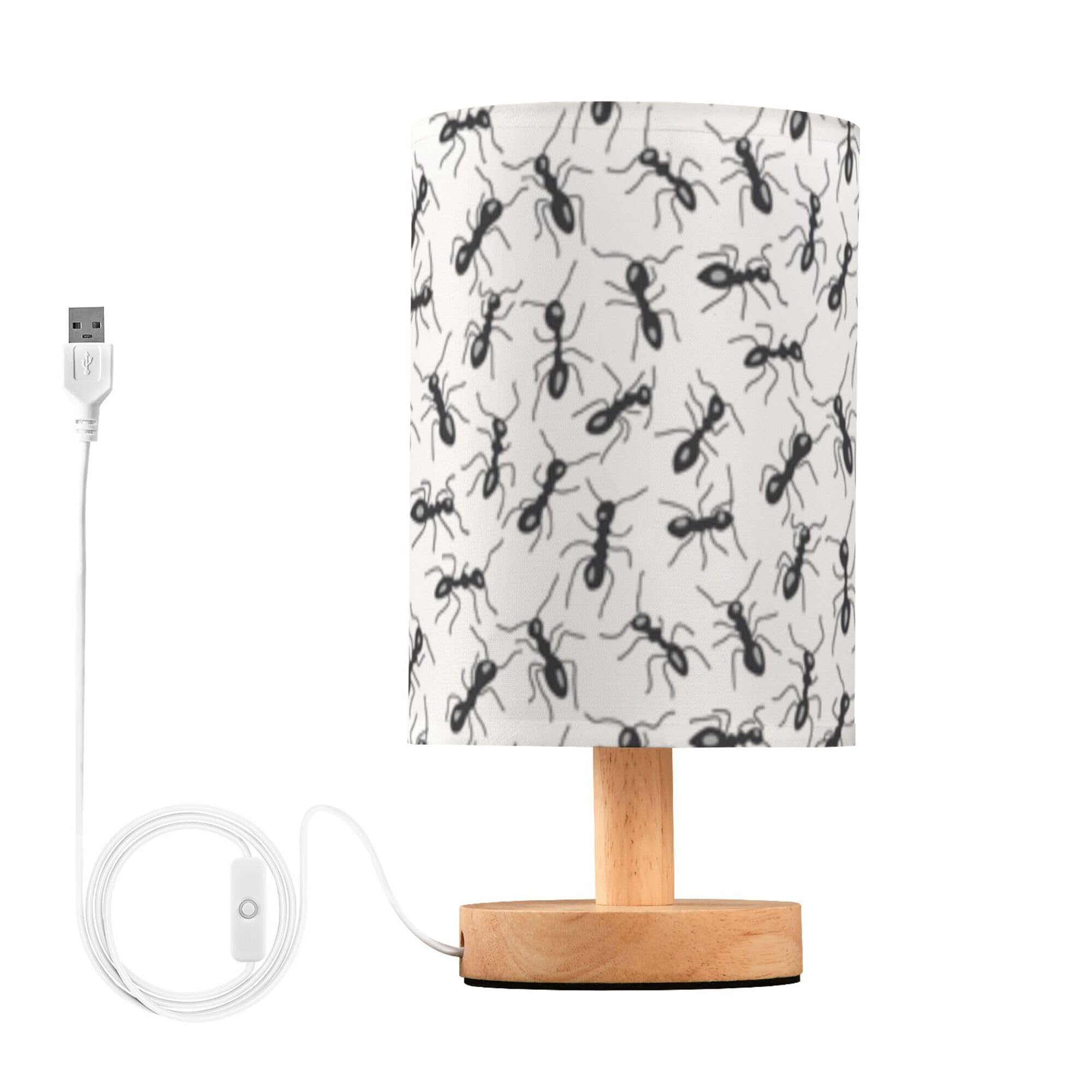 YYZZH Table Lamp Ants Pattern Nightstand Lamp with Wood Base Fabric Lamp Shade Bedside Desk Lamp for Living Room Bedroom Kids Ro